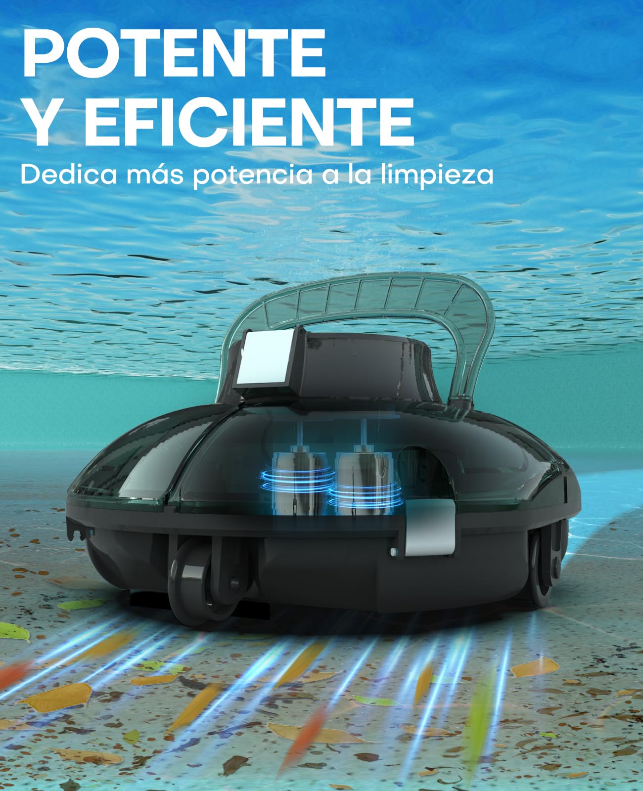 WINNY POOL CLEANER Winny 200 Limpiafondos Piscina, Inalámbrico Robot Limpiafondos Piscina, 75Min Autonomía, Piscinas Desmontables 60m², Doble Filtración,Estacionamiento Auto(Transparente Verde Blanco)