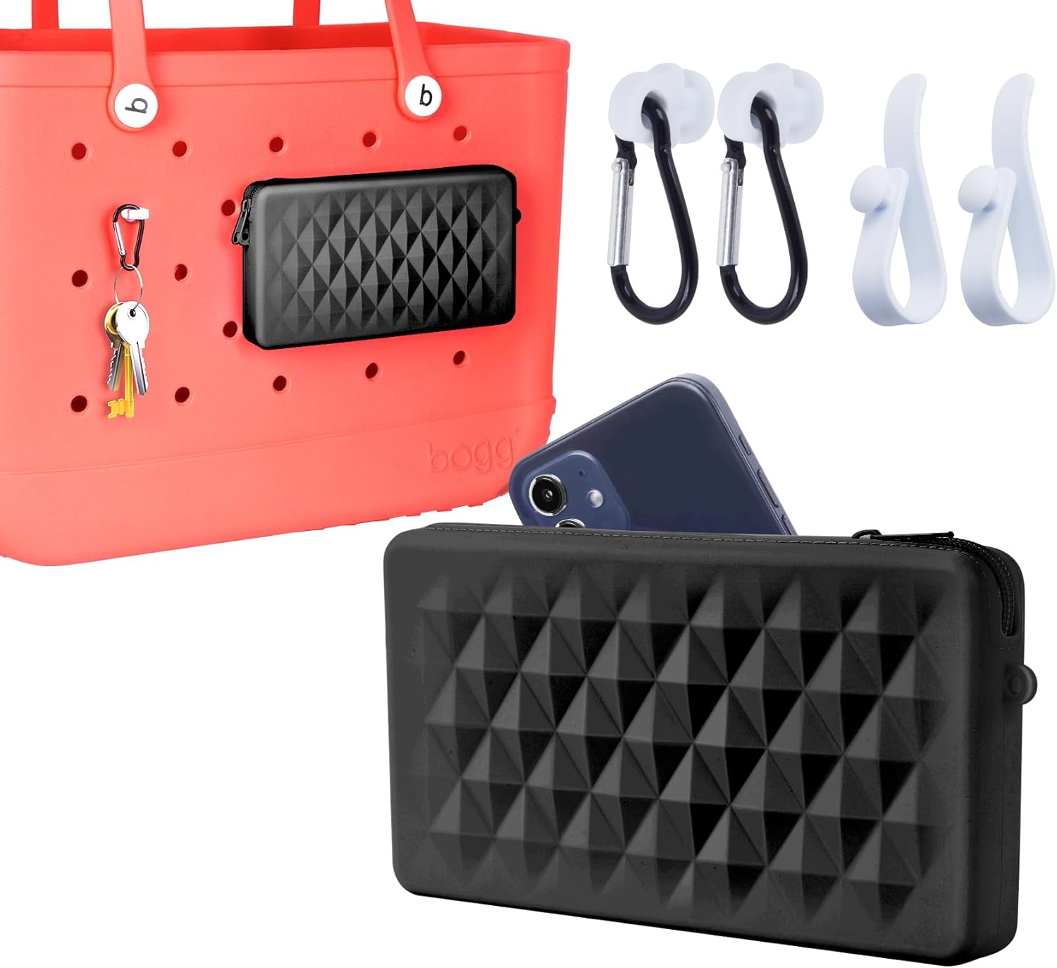 Silicone Phone Holder for Bogg Bag Accessories Insert, Universal Silicone Phone Pouch for Bogg Bag 8 inch Zipper Wallet with 4 Hooks Accessories for XL Bogg Bag Phone Holder Black Silicone Phone Holder for Bogg Bag Accessories Insert, Universal Silicone Phone Pouch for Bogg Bag 8 inch Zipper Wallet with 4 Hooks Accessories for XL Bogg Bag Phone Holder Black