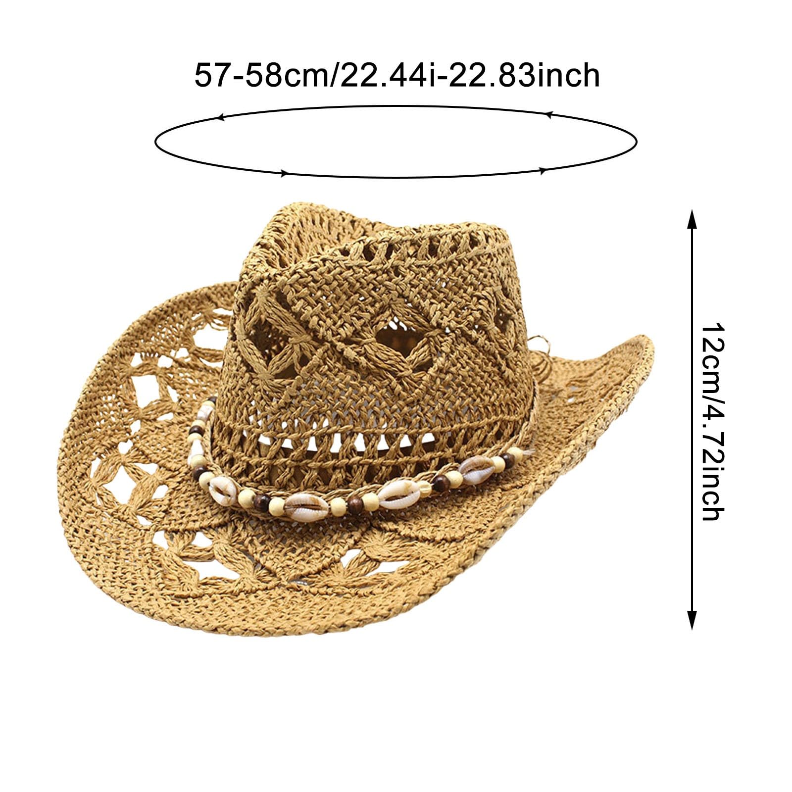 Générique Chapeau de Cowboy Western pour Femme, Chapeau de Paille Malléable, Chapeaux de Soleil Creux et Respirant, Chapeaux de Soleil en Maille Léger, Style Vintage Élégant pour l’Extérieur