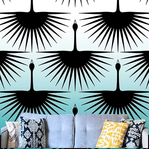 Miniatura 3 de Papel tapiz adhesivo con degradado cian blanco, líneas geométricas abstractas, papel tapiz para dormitorio, extra ancho de 137.8 pulgadas de ancho x