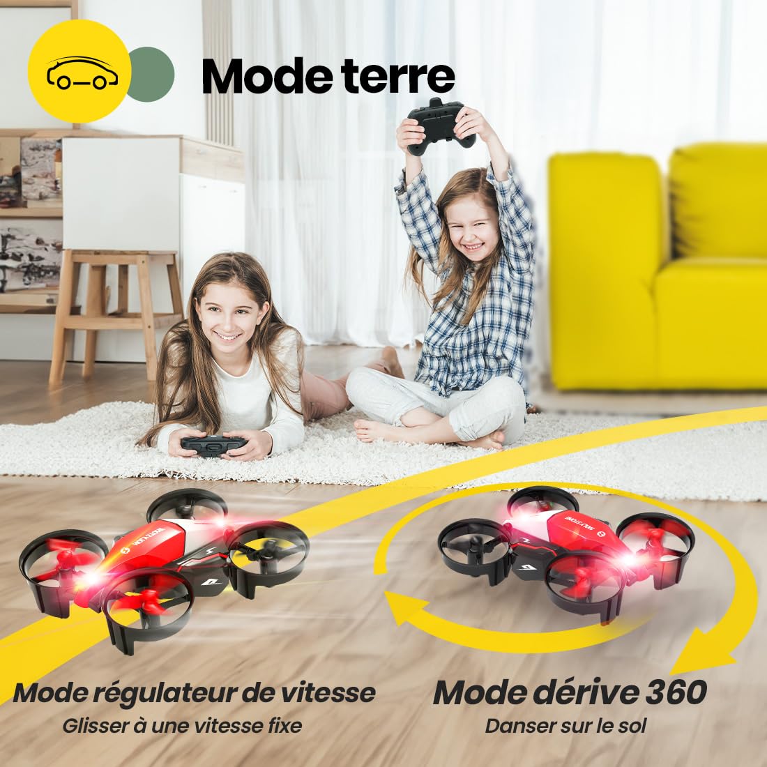 Holy Stone HS210F Mini Drone pour Enfants, RC Quadcopter 2-en-1 d'intérieur avec Lumières LED, Décollage/Atterrissage, 3D Flip, 2 Batteries Modulaires Sécurisées, Cadeau pour Garçons et Filles