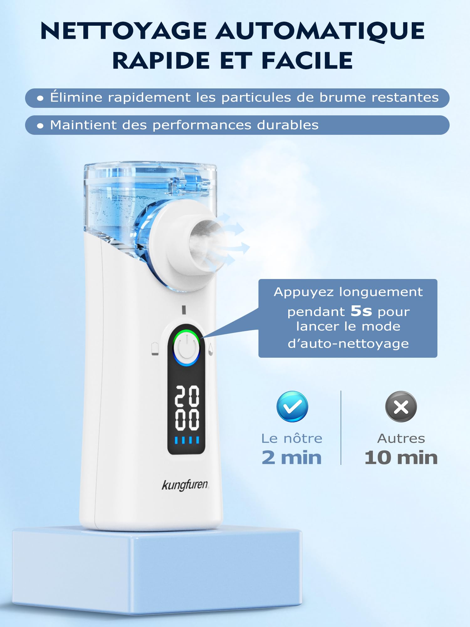 Nebuliseur Aerosol Portable à Nebulisateur Medical:Nébuliseur Portable Avec Nettoyage Automatique Et Écran LED - Avec Masques Pour Adultes Et Enfants - Silencieux Et Rechargeable Pour Maison Et Voyage