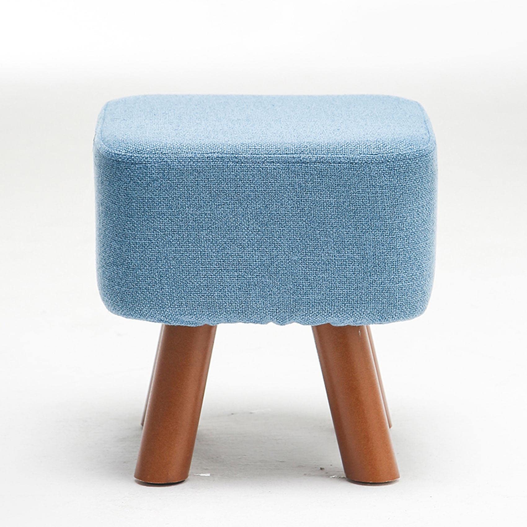 Tabouret de pied ottoman en lin bleu 30x30x33 cm pour salon
