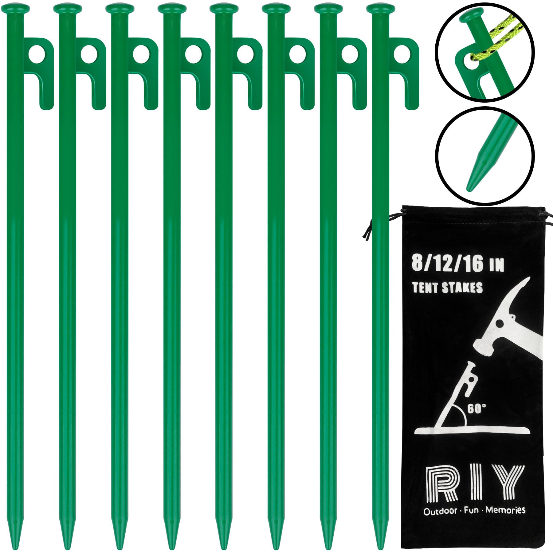 8 Pack Tent Stakes Heavy Duty 12 inch Steel Tent Pegs for Camping Unbreakable and Inflexible