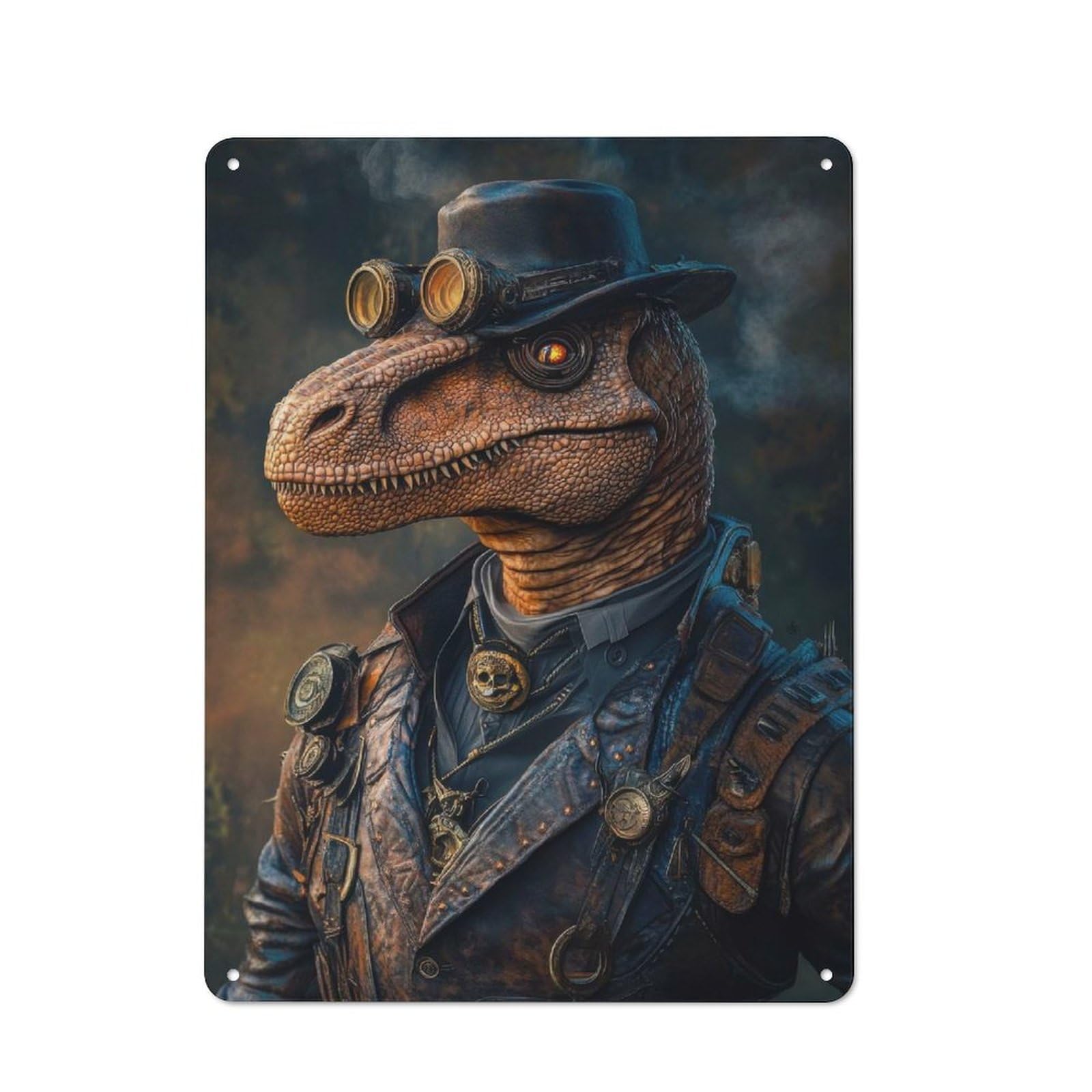 Junmoney Cool Steampunk Raptor Dinosaur Shop Front Style Bistro Metal Sign 40X30cm, Cafe Wall Decor For Tea Room, Shop Wall Or Breakfast Area