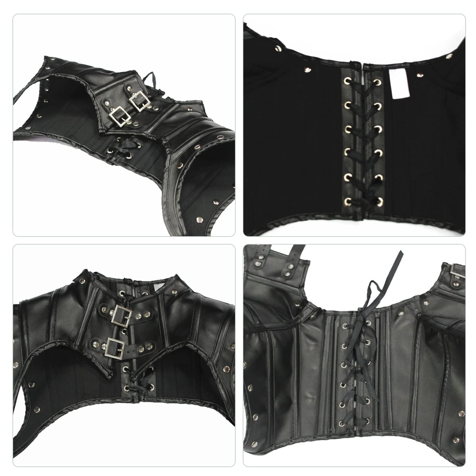 XITVVyg Leather Medieval Shoulder Pauldron Medieval Knight Pauldron Armor Leather Armor Black Armour Women for Halloween Viking Cosplay Pirate Costume Gothic Steampunk Costume (S) - Image 4