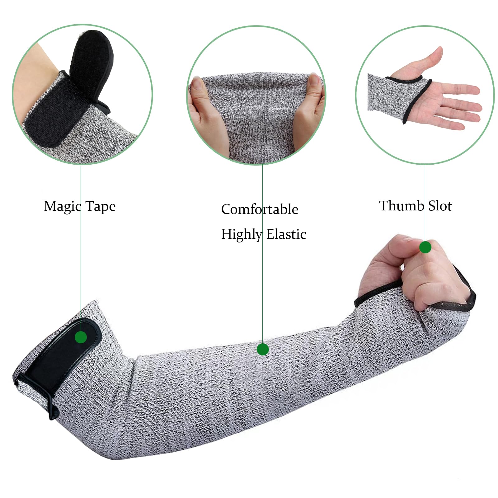 Mangas de brazo resistentes a los cortes nivel 5, mangas de protección de brazos, protectores de brazo a prueba de cortes con ranura para el pulgar, manga de jardín gris para mujeres y hombres