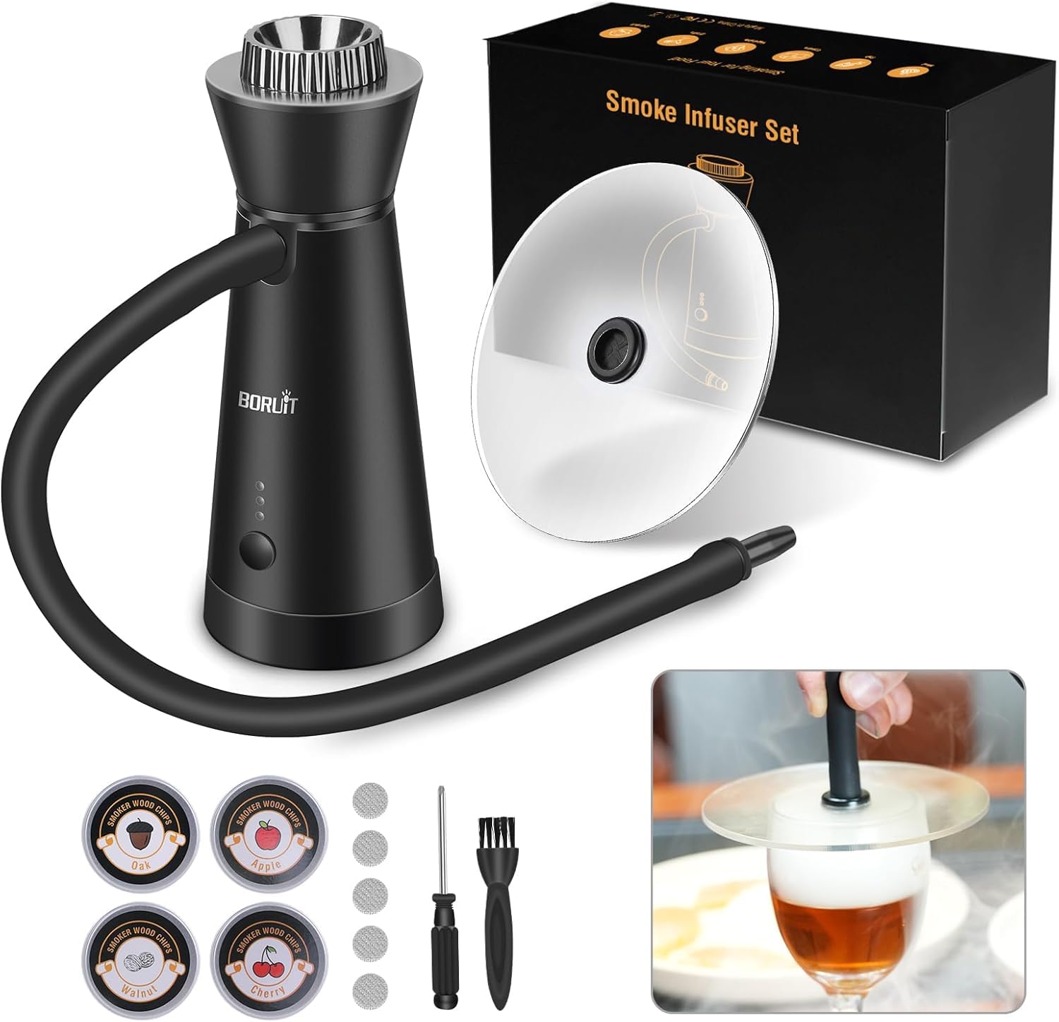 Cocktail Smoker Kit,Smoking Gun Food Smoker with Cup Lid and 4 Flavors Wood Chips,Handheld Portable Drink and Food Smoker Infuser for Cocktails Meat Drinks BBQ Cheese