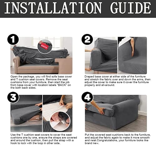 Miniatura 6 de Fundas para sofá con cojines en forma de T, funda gruesa para sofá de 3 piezas, protector de muebles, fundas elásticas para sofá con cojines en