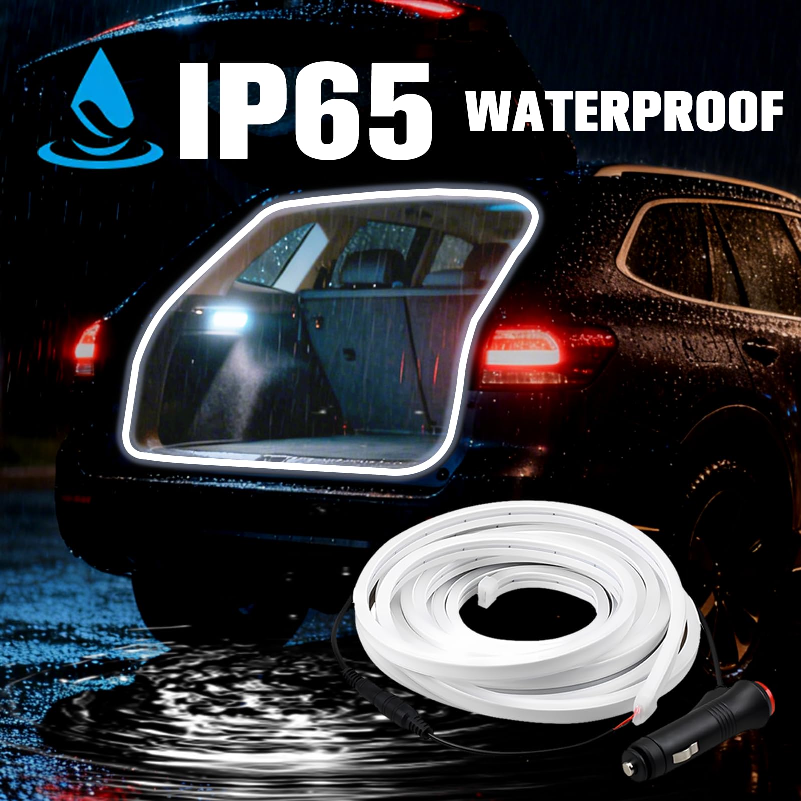DIBMS Tira de Luz LED de Flujo Dinámico con Inducción Magnética de 177" para Maletero de Coche, Universal Flexible IP65 Impermeable Cortable de Silicona 12V Iluminación Ambiental Interior para Coches
