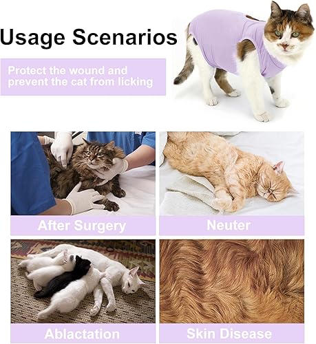Miniatura 10 de QIYADIN Traje de recuperación para gatos, traje de recuperación quirúrgica para gatos para heridas abdominales o enfermedades de la piel, mameluco