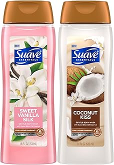Suave Body Wash Variety 2-Pack, Sweet Vanilla Silk + Coconut Kiss – Gentle Body Washes with Sweet Blend Oil Essence, 18 Oz Ea