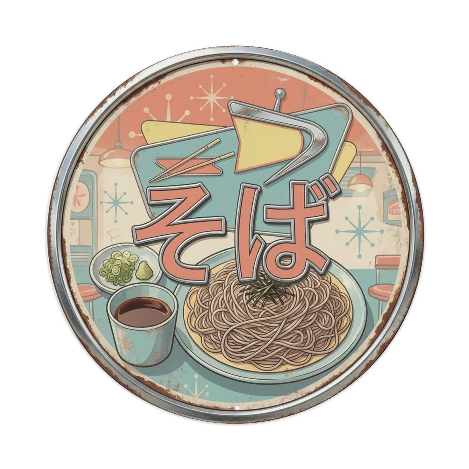 Cxhjca 8X8inch(20X20cm) Soba Japanese Ramen Shop Classic Diner Bowl Tempura Metal Tin Sign