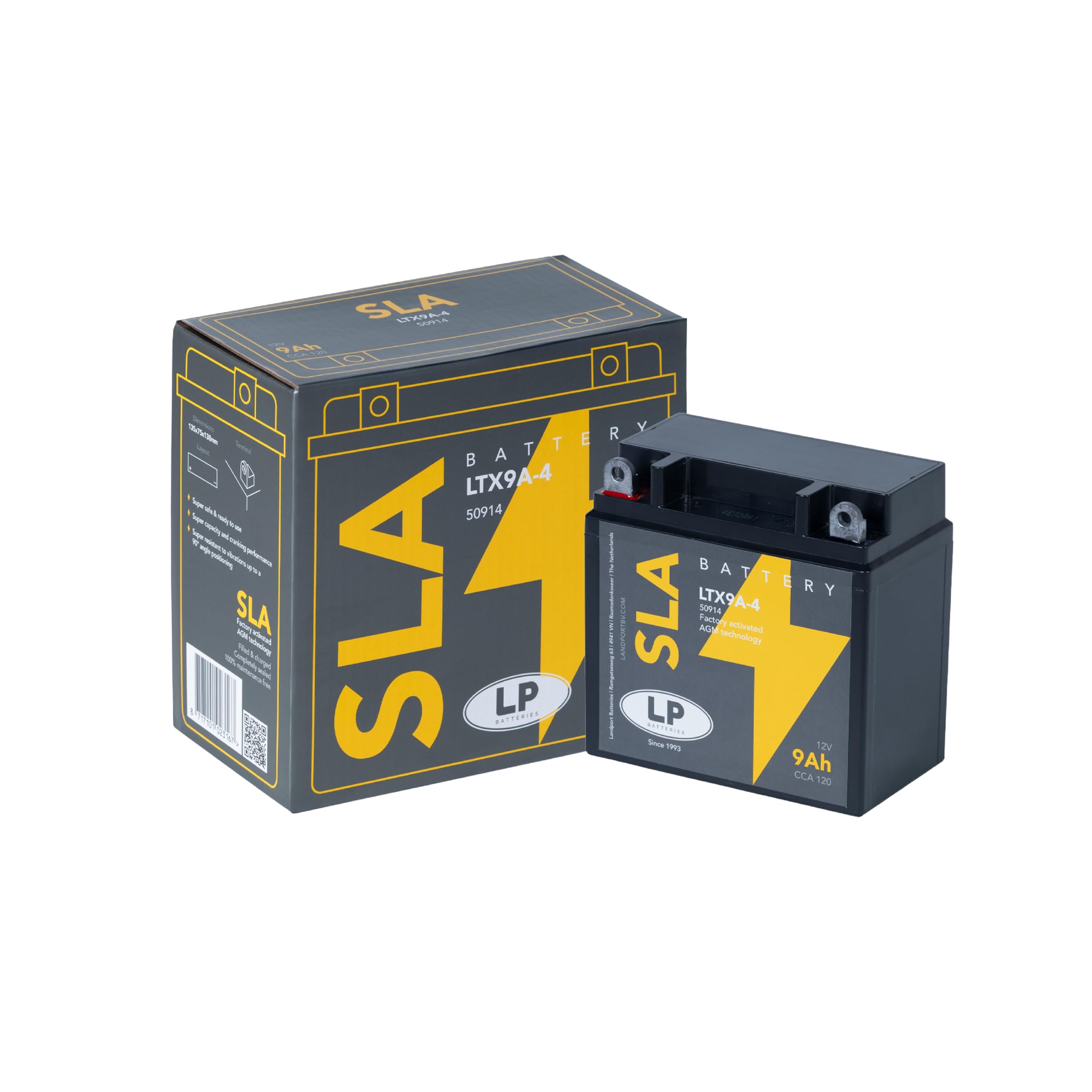 LANDPORT Batterie LTX9A-4 12V 9Ah 135x75x138mm kompatibel für Aprilia RS 125, Piaggio Fly 125, Vespa LX 50