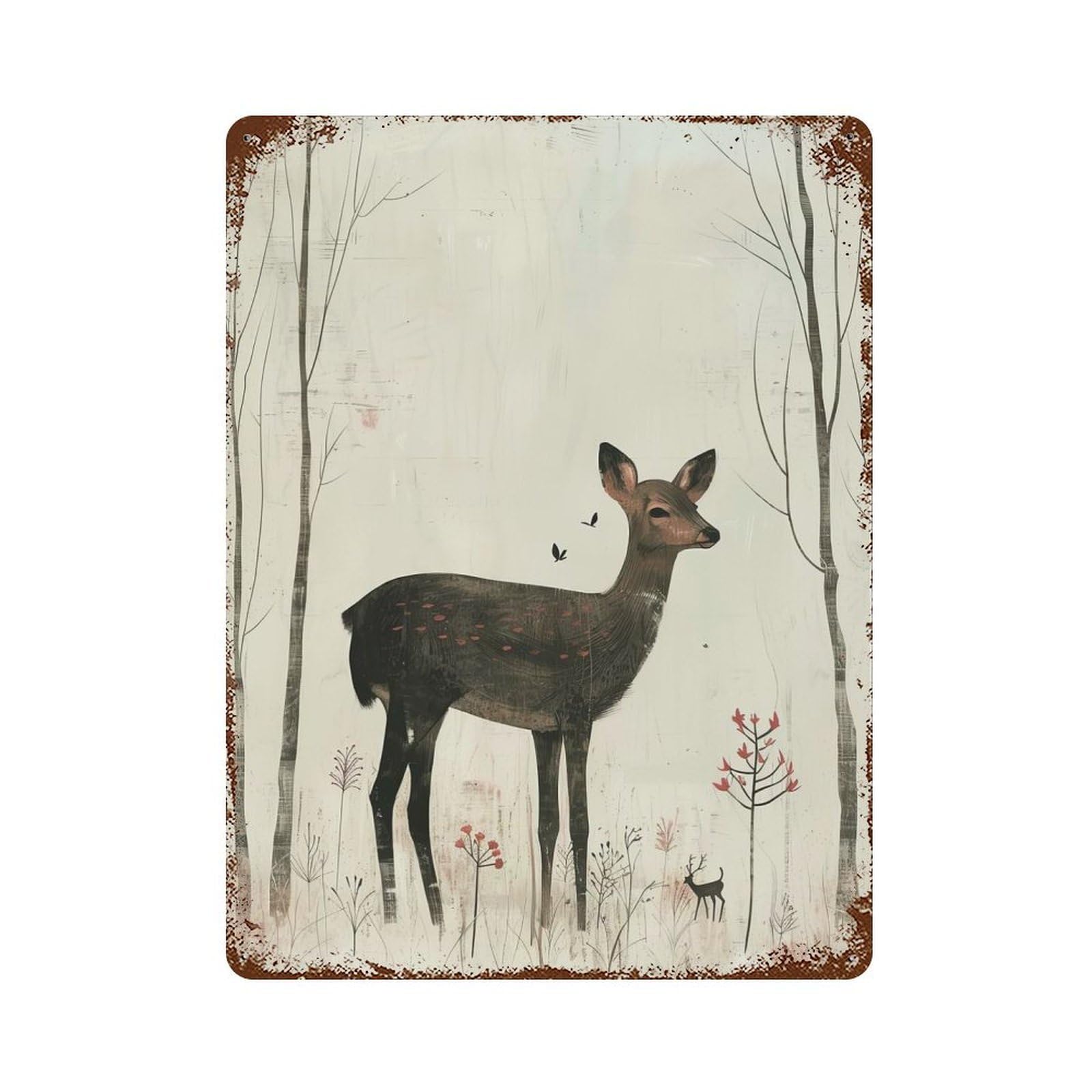 Deer in The Woods Rusty Metal Tin Sign 15.7"x11.8", Ideal for Patio, Garden Room And Bar Decor