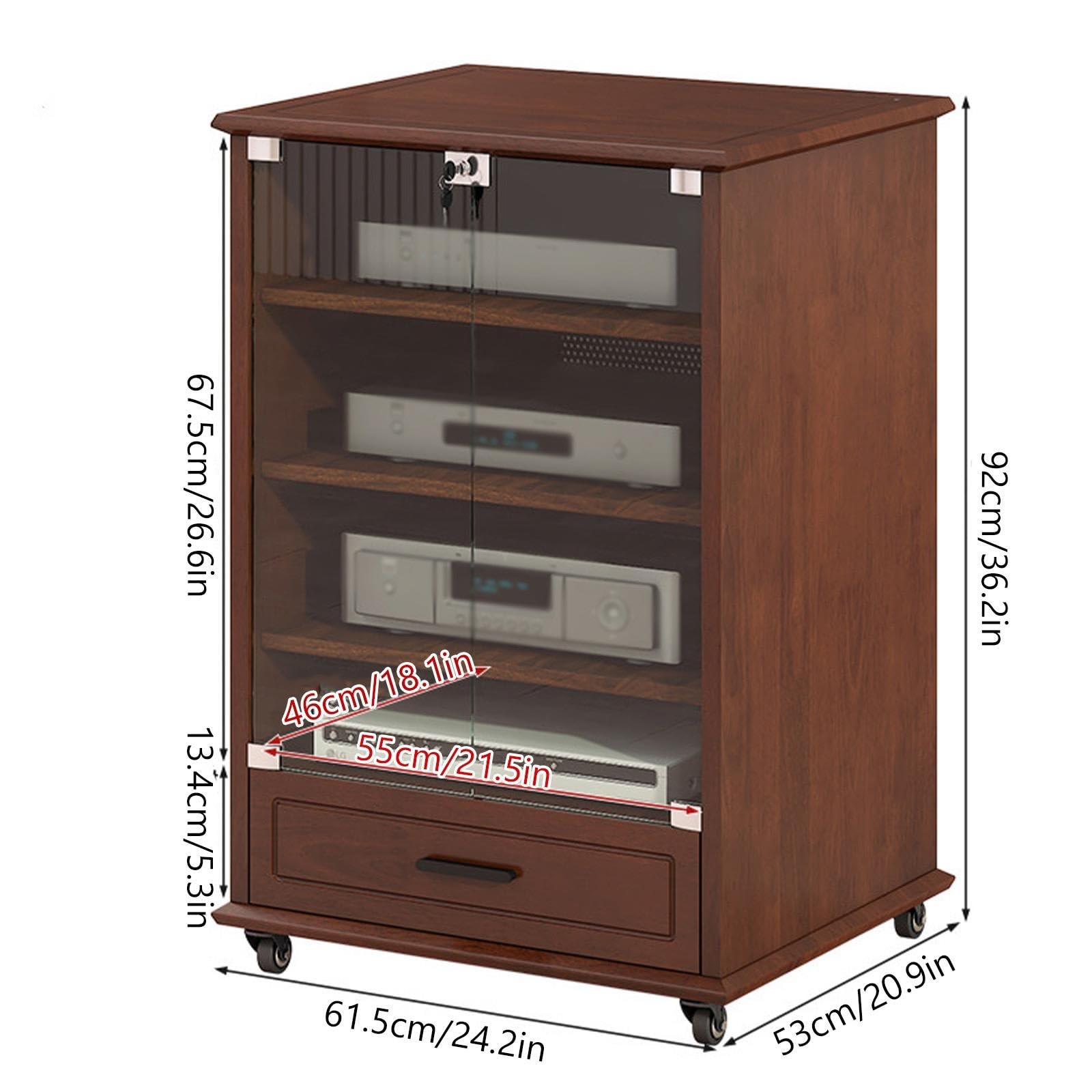 Mueble AV de madera maciza, rack audio estéreo con almacenamiento