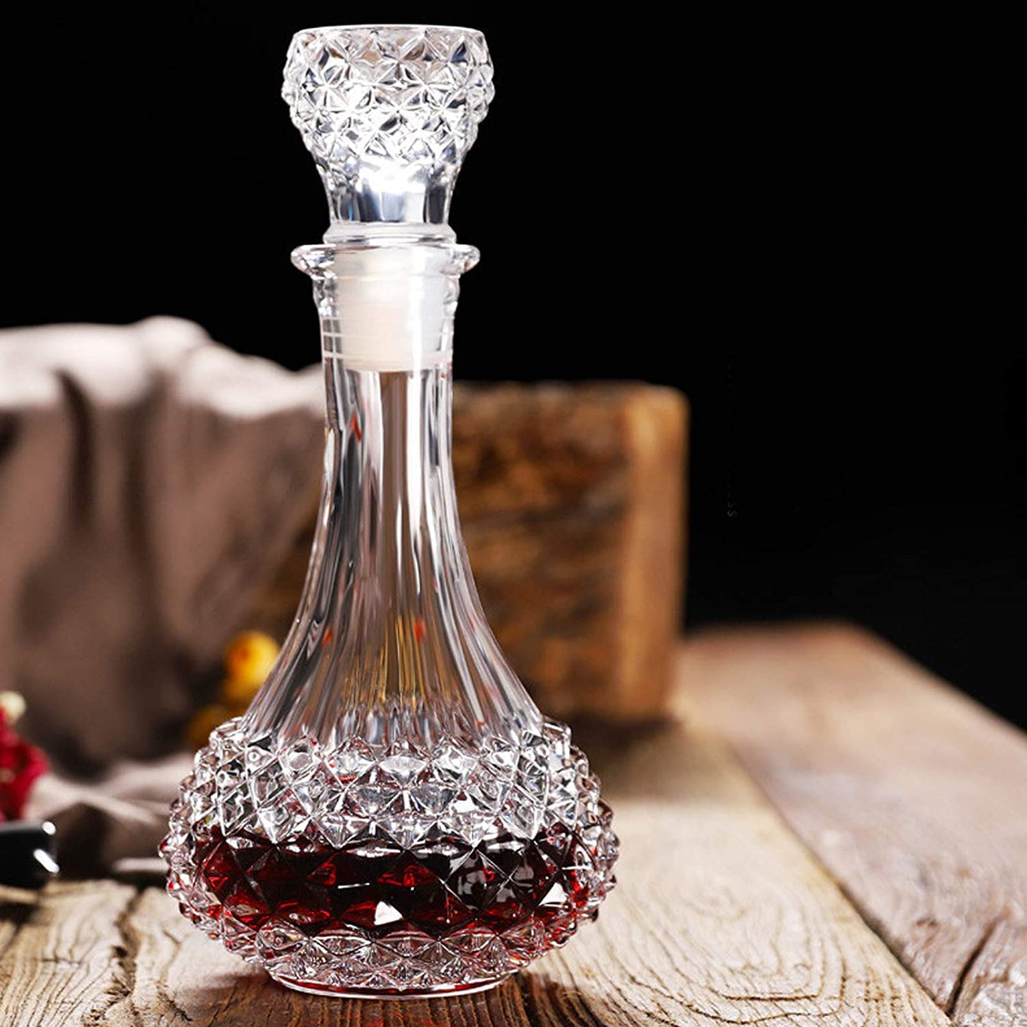 ROSEFINCH Glass Bottles with Caps Whisky Decanter, Delicate Decanter Set-for Tequila, Brandy, Scotch and Vodka, Gift Giving, Bar and Party Decoration Clear Pack of 1