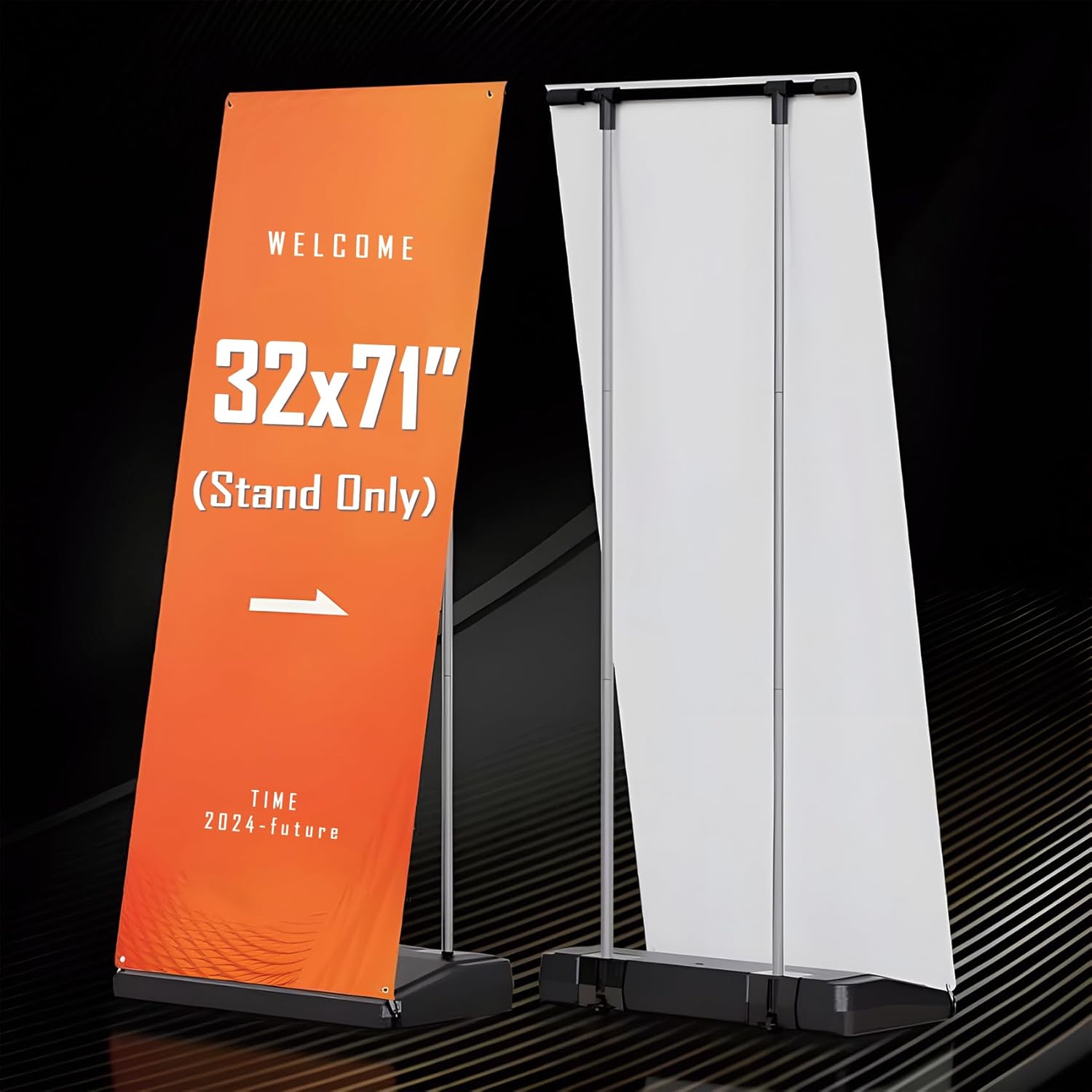 Outdoor Windproof Heavy Duty Water-Injection Banner Stand,Vertical Sign Holder,Standing Up Poster Stand For Tradeshow,Store Business advertising Wedding Restaurant,Conferences 32x71inch(Stand Only )