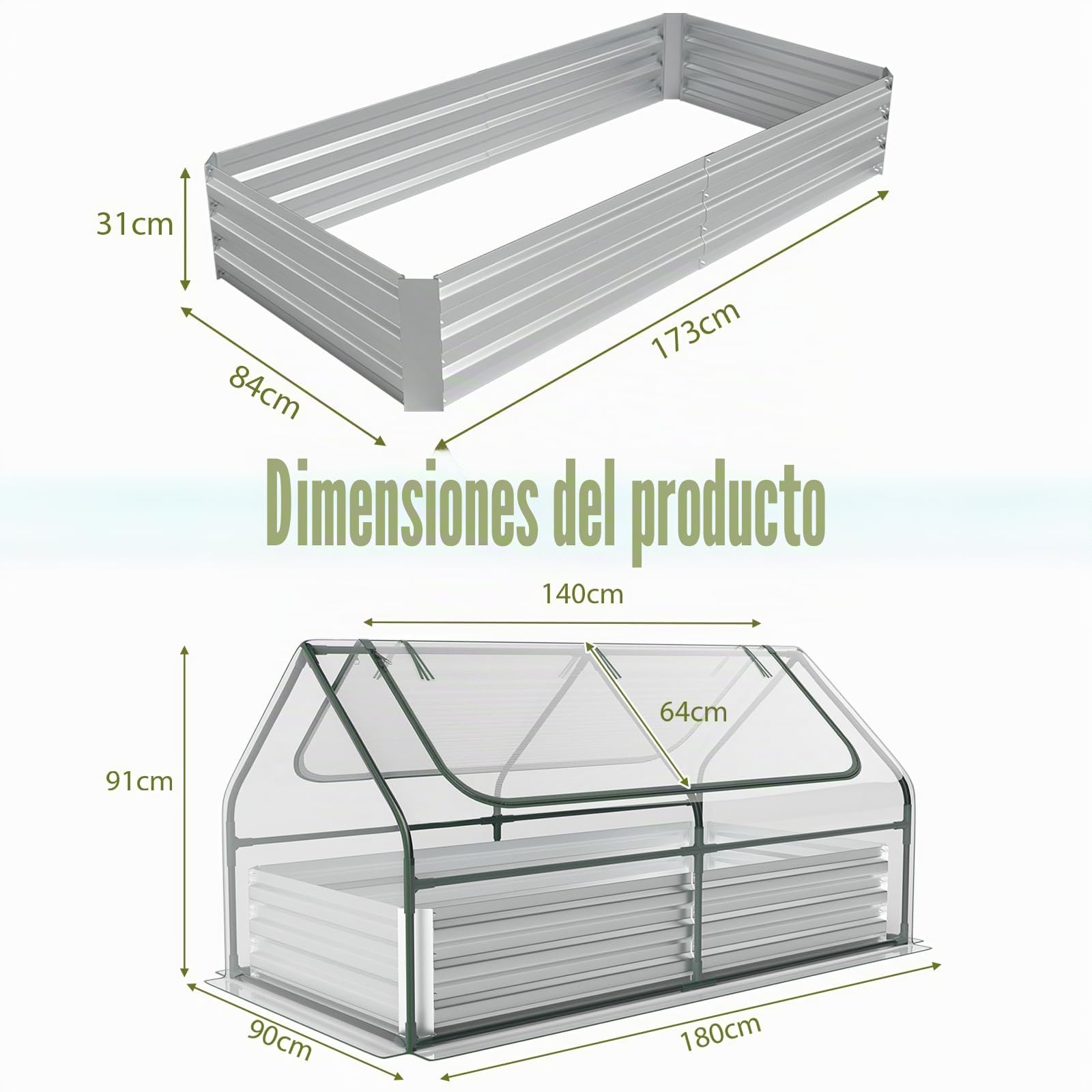 HOMASIS Invernadero de jardín con Maceta de Aluminio, Invernadero de balcón con lecho de jardín Elevado, Invernadero para Plantas con Puertas enrollables, 180 x 90 x 91 cm, Transparente
