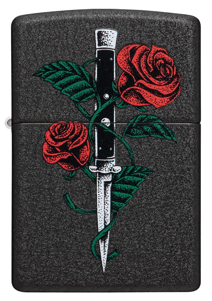 Zippo Briquet Tempête - Modèle Rose Dagger - Finition Noir Craquelé, Color Image - Rechargeable - Réutilisable - Design Coupe-Vent - Coffret Cadeau - Fabriqué aux États-Unis