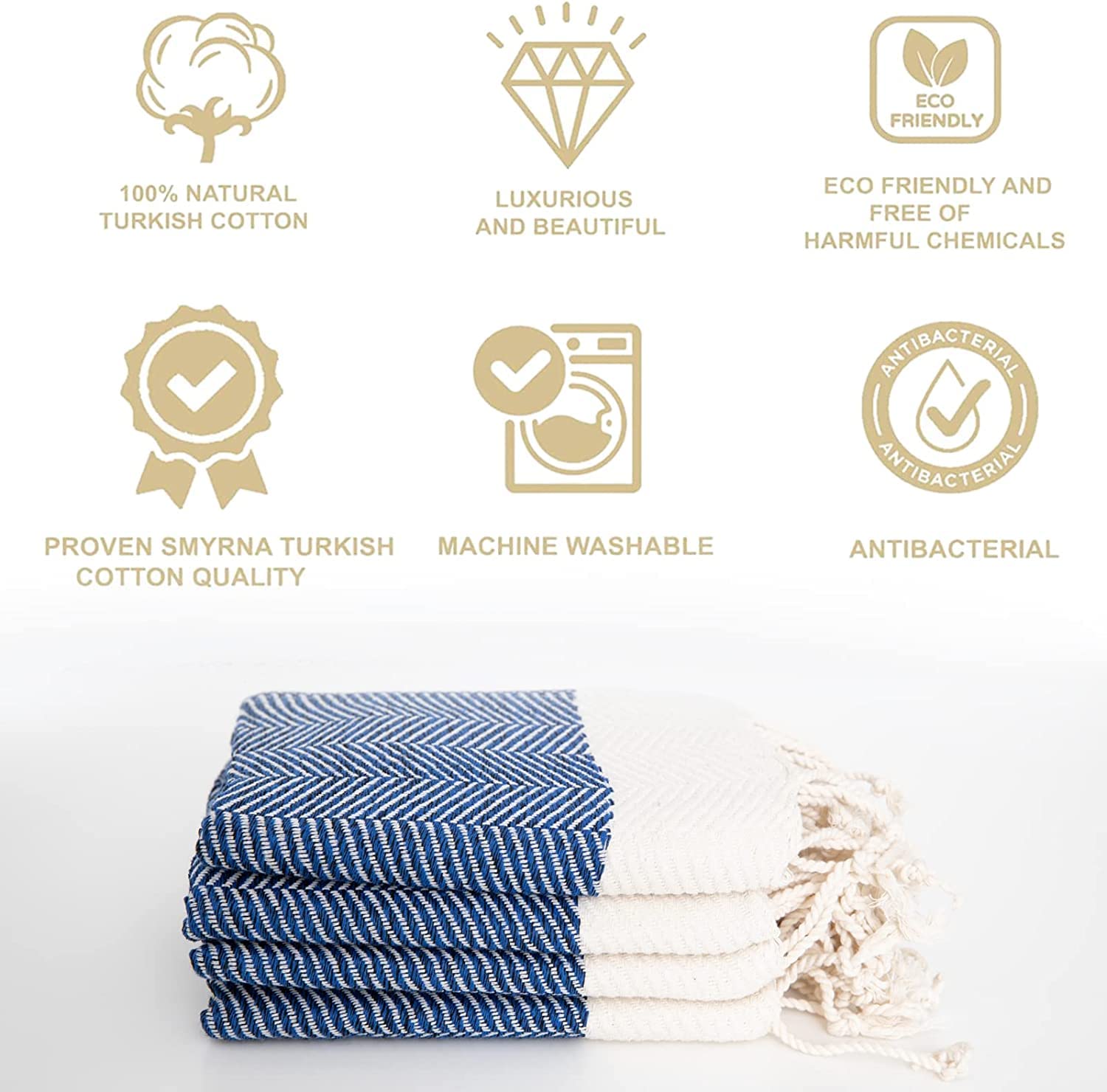 Juego De 2 Toallas De Mano Herringbone - 40x100 Cm - Algodón Turco Suave - Color Gris