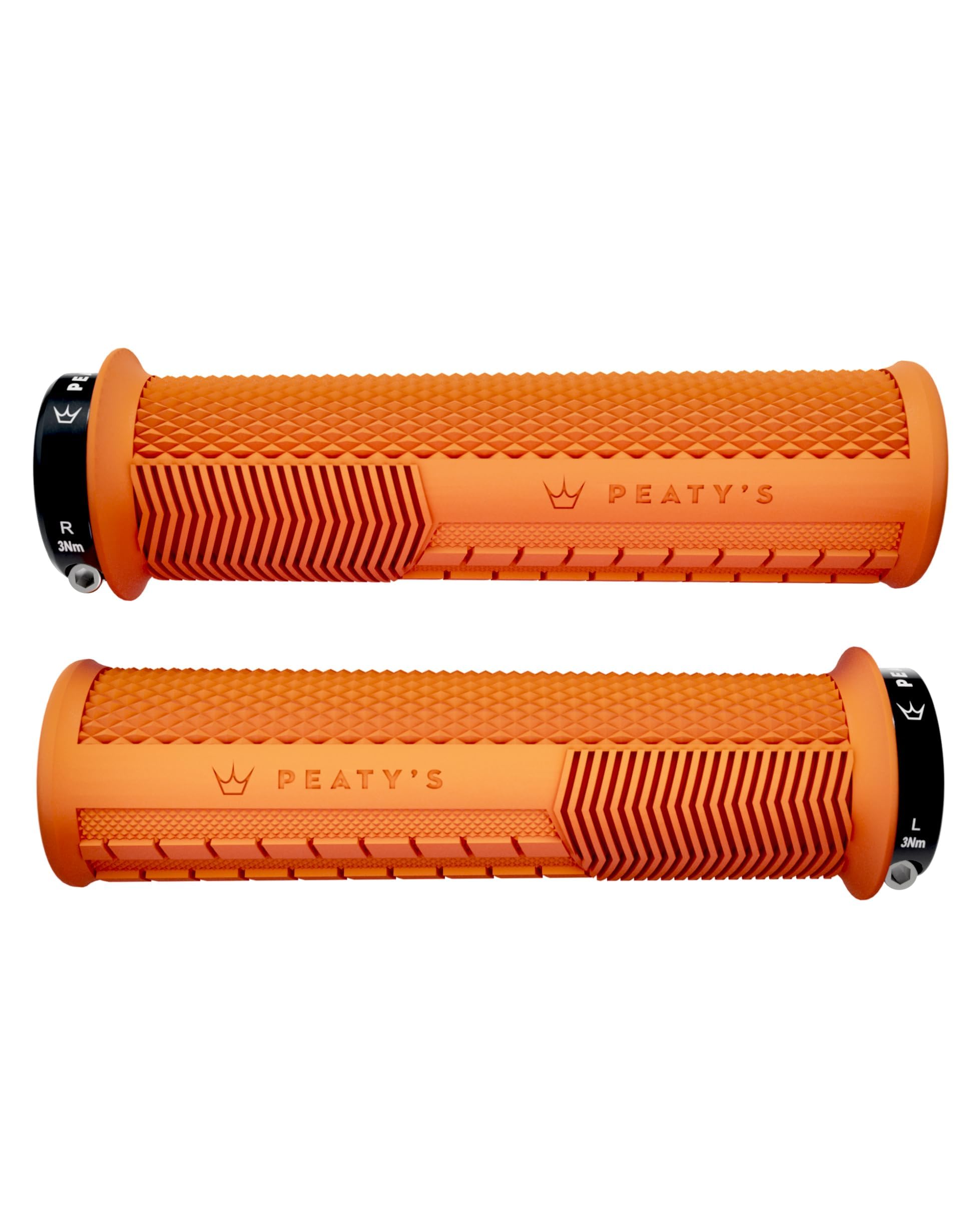 Peaty's Monarch Grips - Orange/Knurl/Thick - Race Control, Durable, Ergonomic Finger Bars, Comfort Thumb Pad, All Day Riding, All Weather & Terrain, MTB Enduro Downhill Ebike Mountain Bike