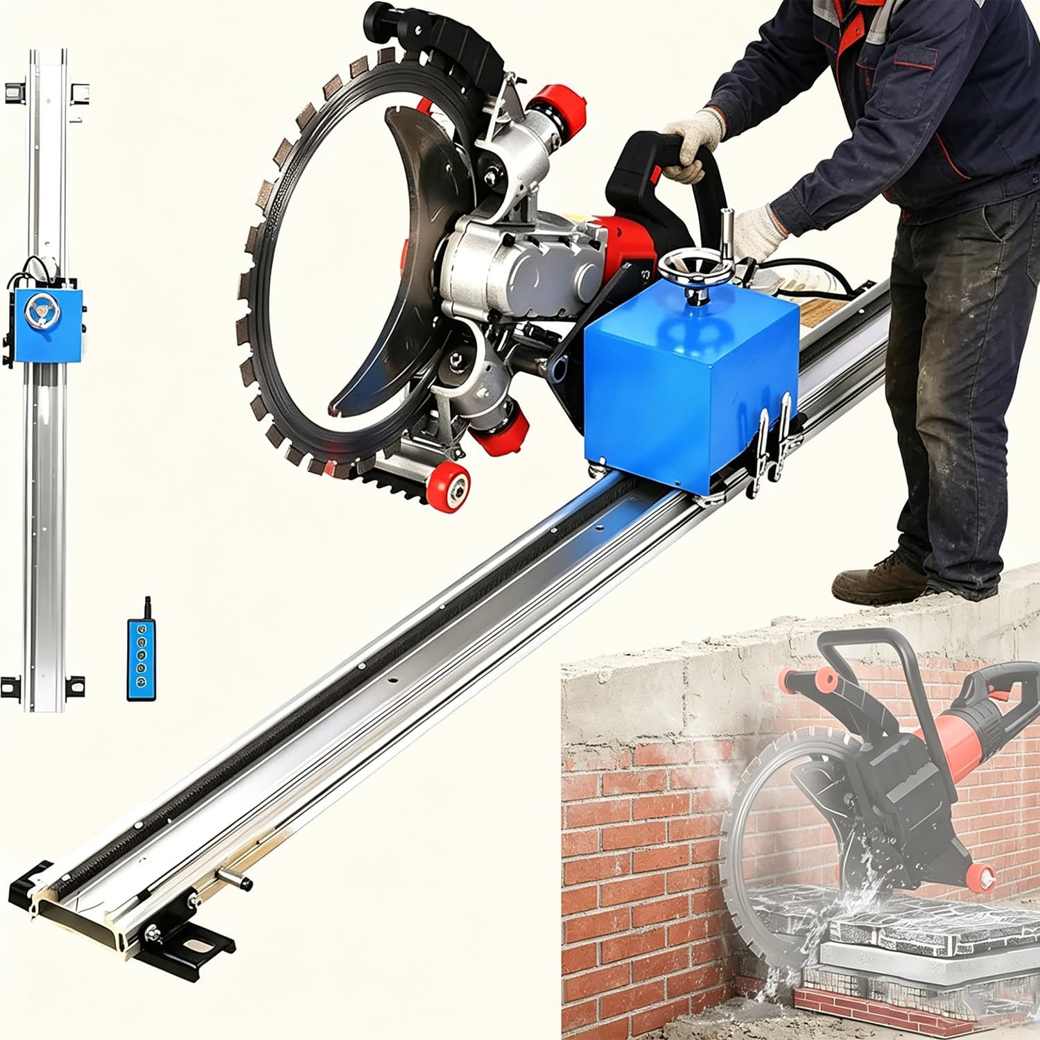 LXMydriasis rail for concrete saw, rail-guided for electric ring saw with 150 W motor, Wall Bracket Rotating Rocker One-Button Lifting, for Concrete Ceramic Tiles Walls Floors 3m