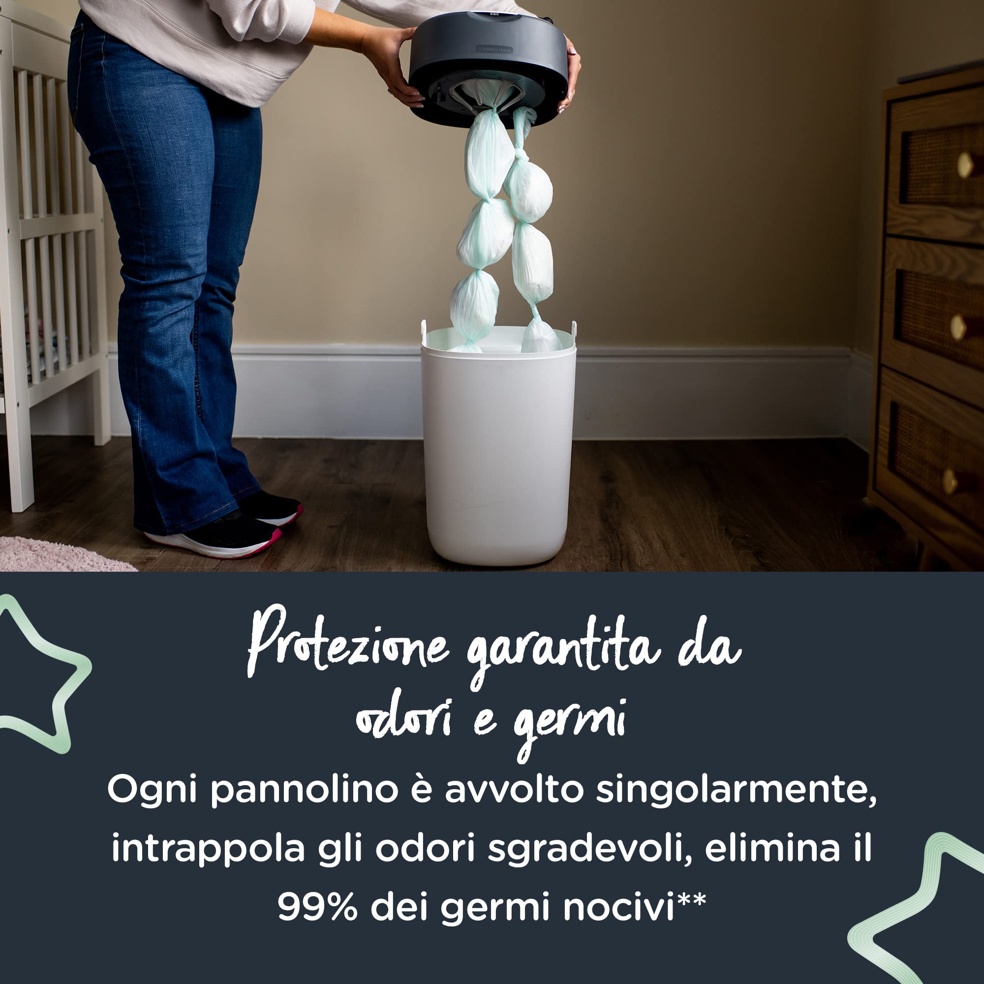 Tommee Tippee Ricariche per Mangiapannolini Avanzato Twist And Click, Con Pellicola Antibatterica Greenfilm Prodotta In Modo Biologico, 18 pezzi