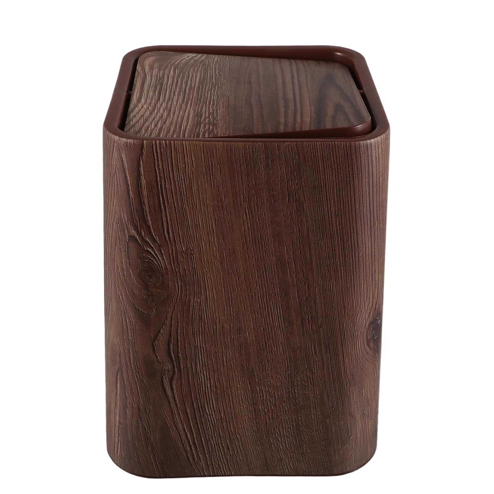 YARNOW Cubo de Basura Tapa Abatible 15 Litros, Imitación Madera en Nogal, Papelera para Uso Doméstico en Baño, Oficina y Sala, Resistente y Antiolor