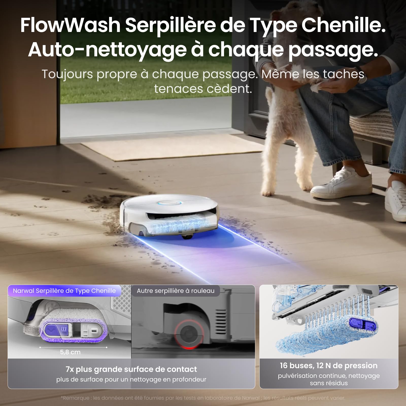 NARWAL Freo 20 Edge Robot Aspirateur, FlowWash Serpillère de Type Chenille