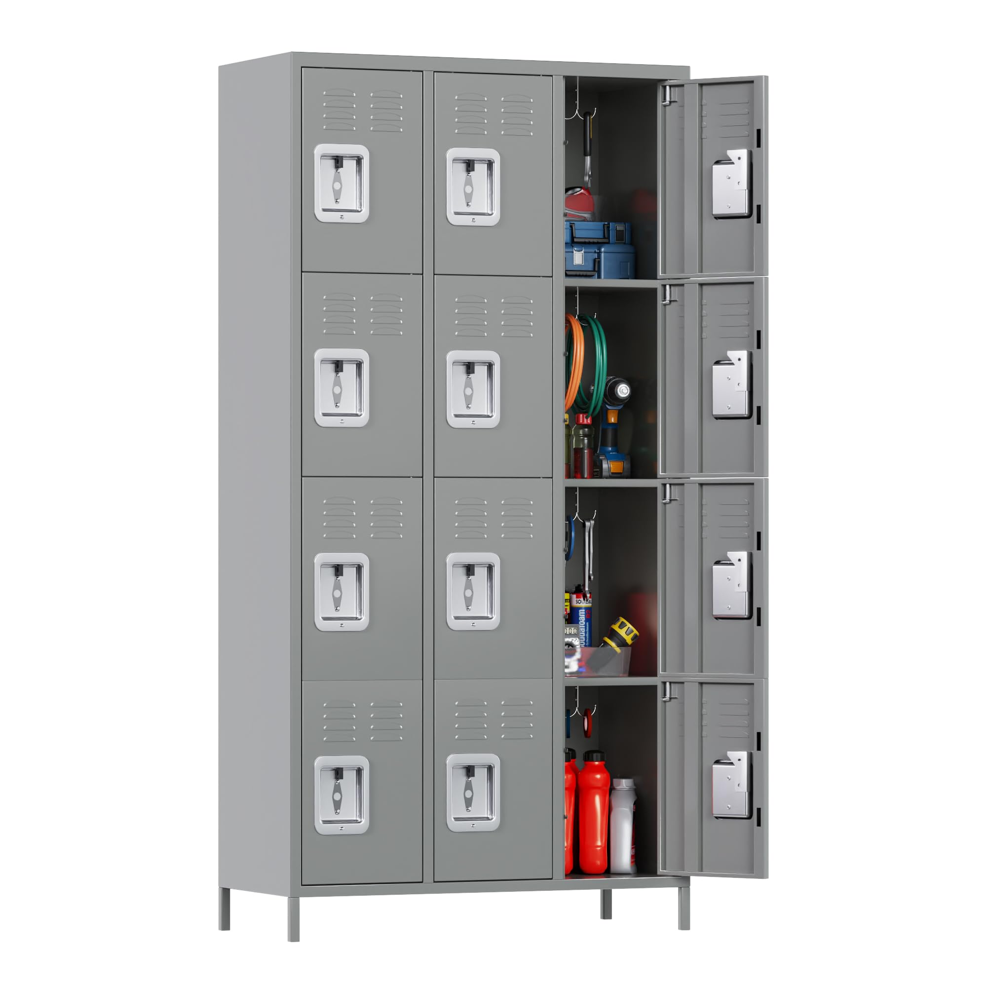 Aobabo 12 Doors Metal Storage Locker for Employees, Storage Locker with 12 Hooks for School Office Gym Bedroom, Grey, Assembly Required
