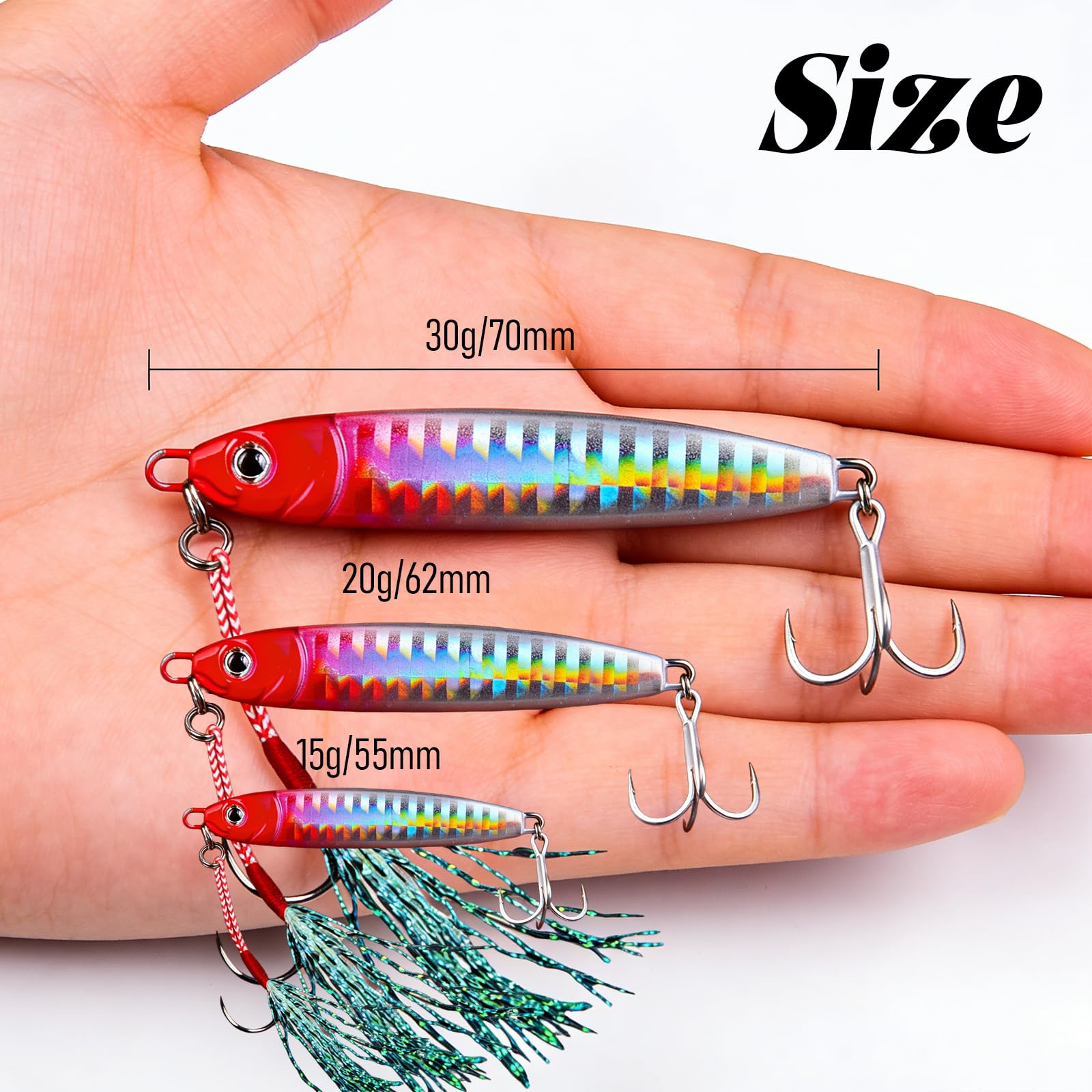 Jigging Esche da Pesca in Metallo，6 Pezzi Slow Sinking Micro Metal Jig con Ganci per Acqua Salata e Dolce，Esca Artificiale per Bass e Ciprinidi