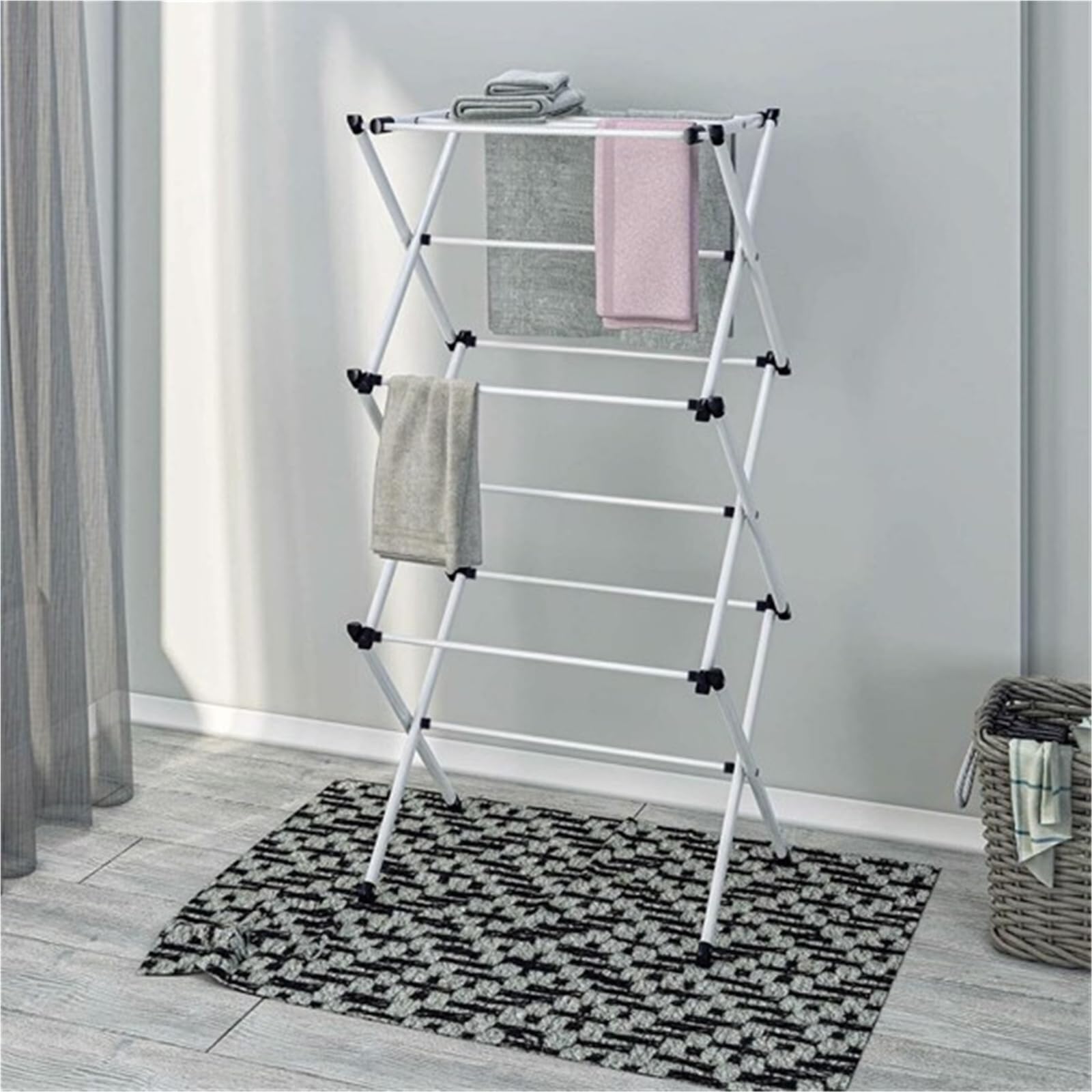 TYNGBT Collapsible Towel Drying Rack, White Foldable Multi-Layer Airer for Balcony Courtyard Use