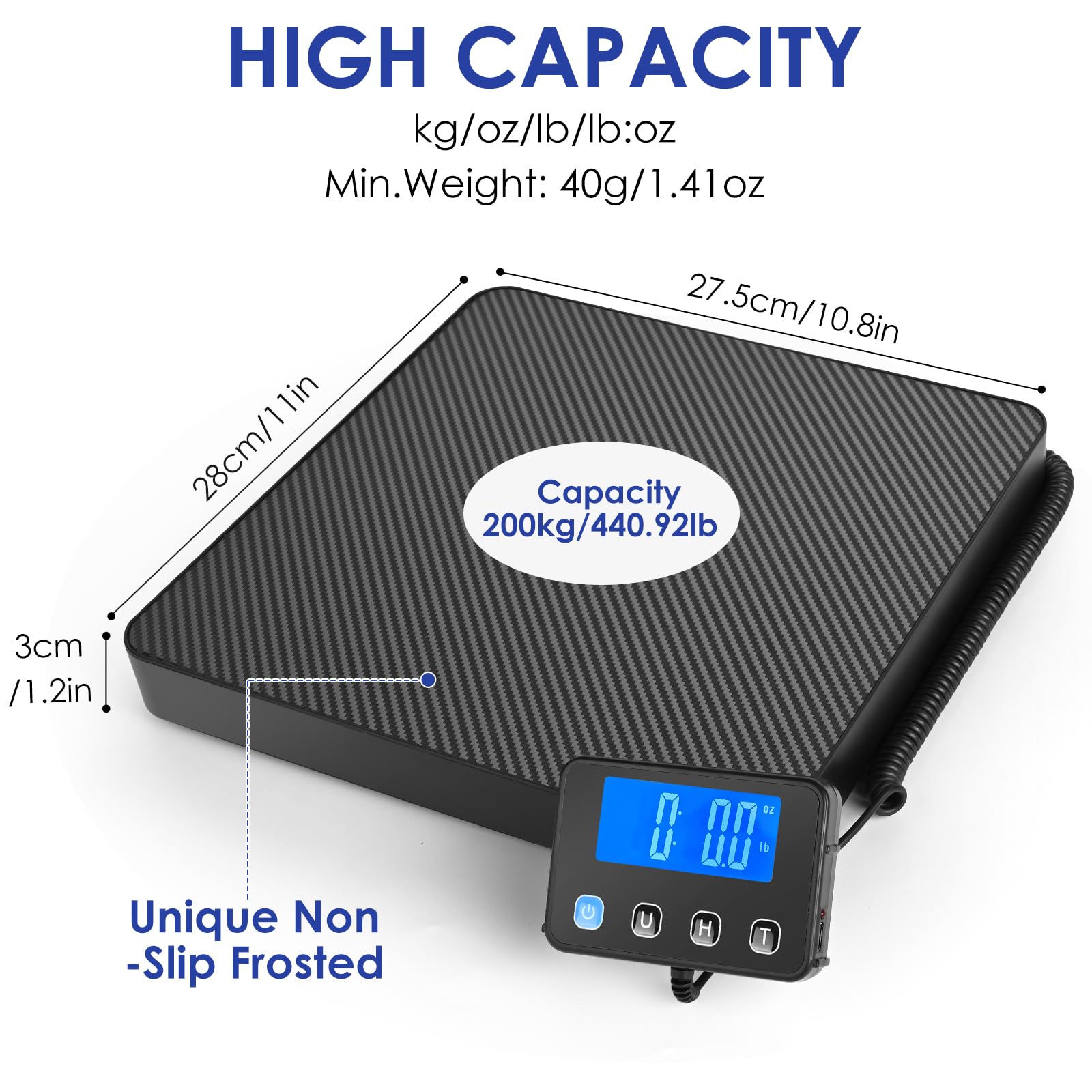Báscula digital para paquetes, 40-200 kg, alta precisión, con función de retención y tara, para paquetes, equipaje, pantalla LCD externa