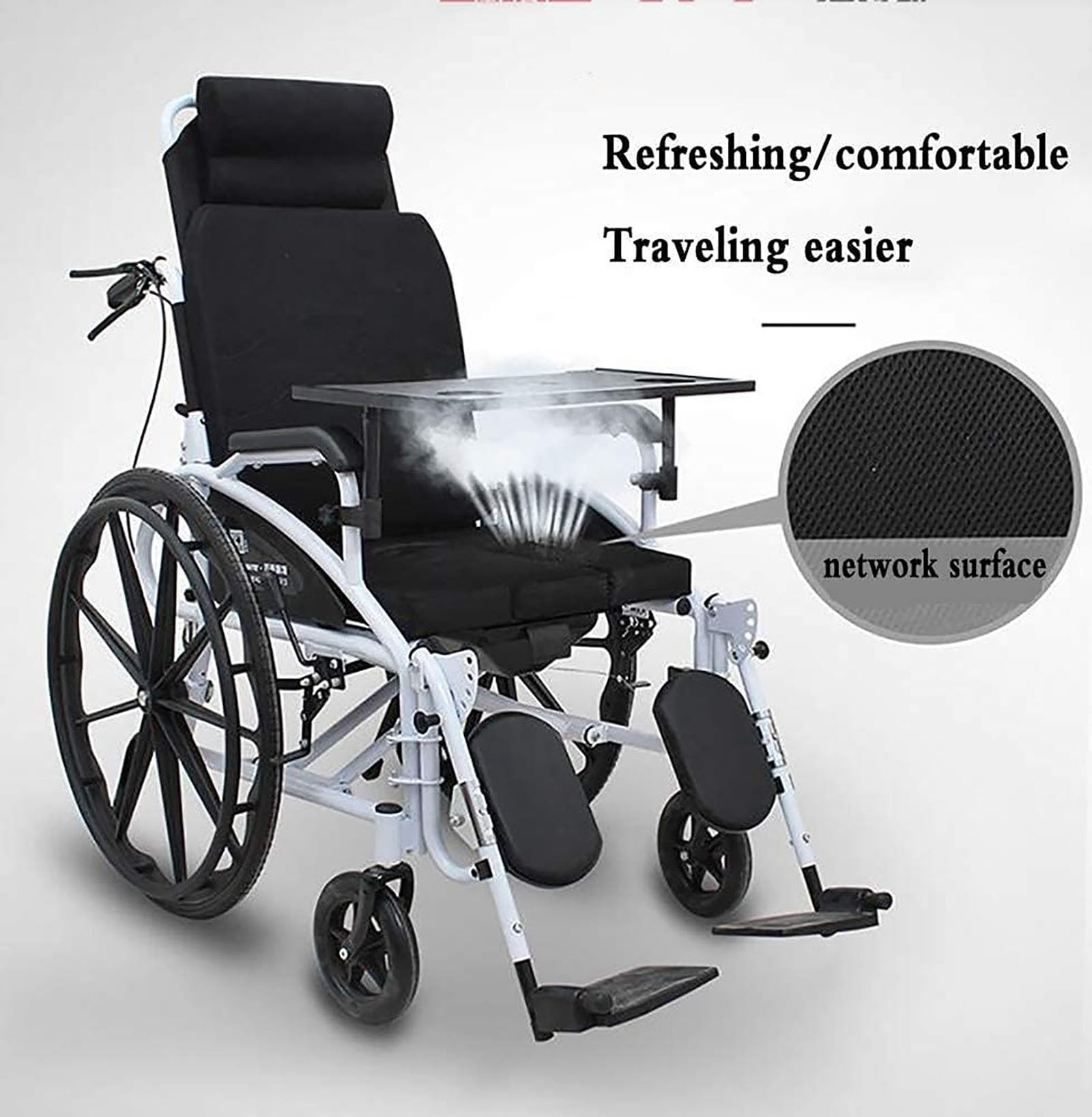 Silla de ruedas plegable, Silla de Ruedas de Transporte Ligera con Reposacabezas, con Respaldo Reclinable Silla de Ruedas de Viaje Portátil, Scooter de Movilidad para Adultos, para Movilidad de Discap