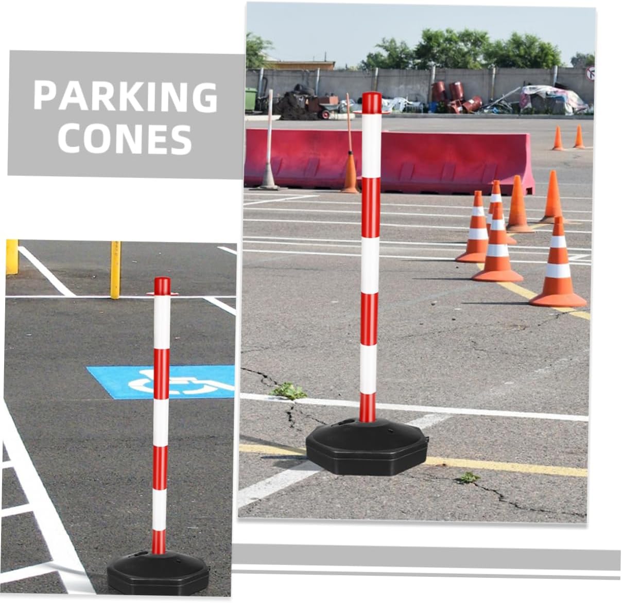 Zerodeko 2 Pack Water-Filled Traffic Delineator Posts Adjustable Safety Cones Reflective Collar for Driveway Guard and Parking Assistance Yellow Barrier for Training