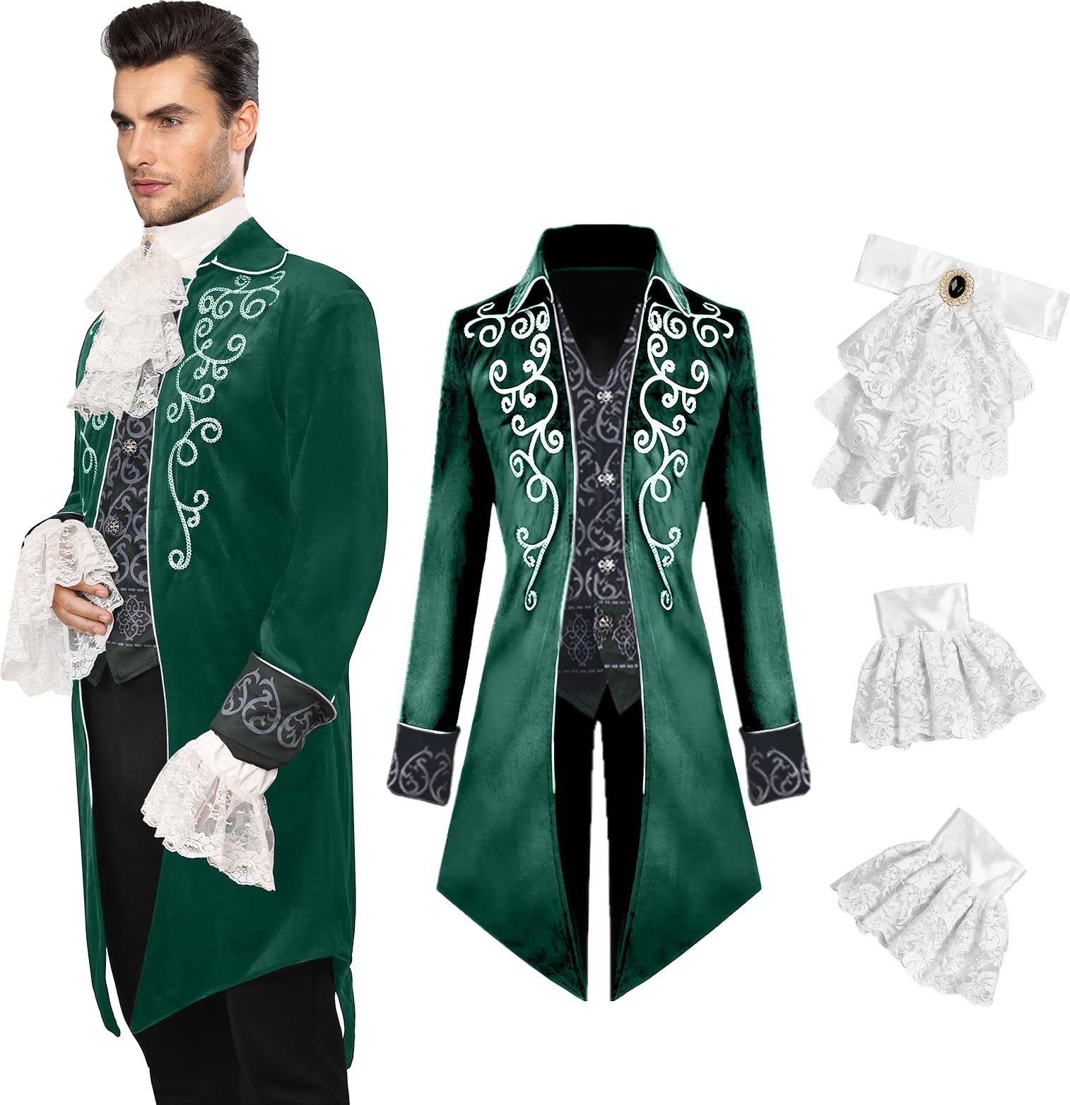 YQVGFBY Medieval Clothing Men Costumes Medieval Steampunk Jacket, Gothic Tailcoat, Victorian Tailcoat Men Costumes for Men, Halloween Pirate Vampire Cosplay Costumes (Green, XXL) — image 1
