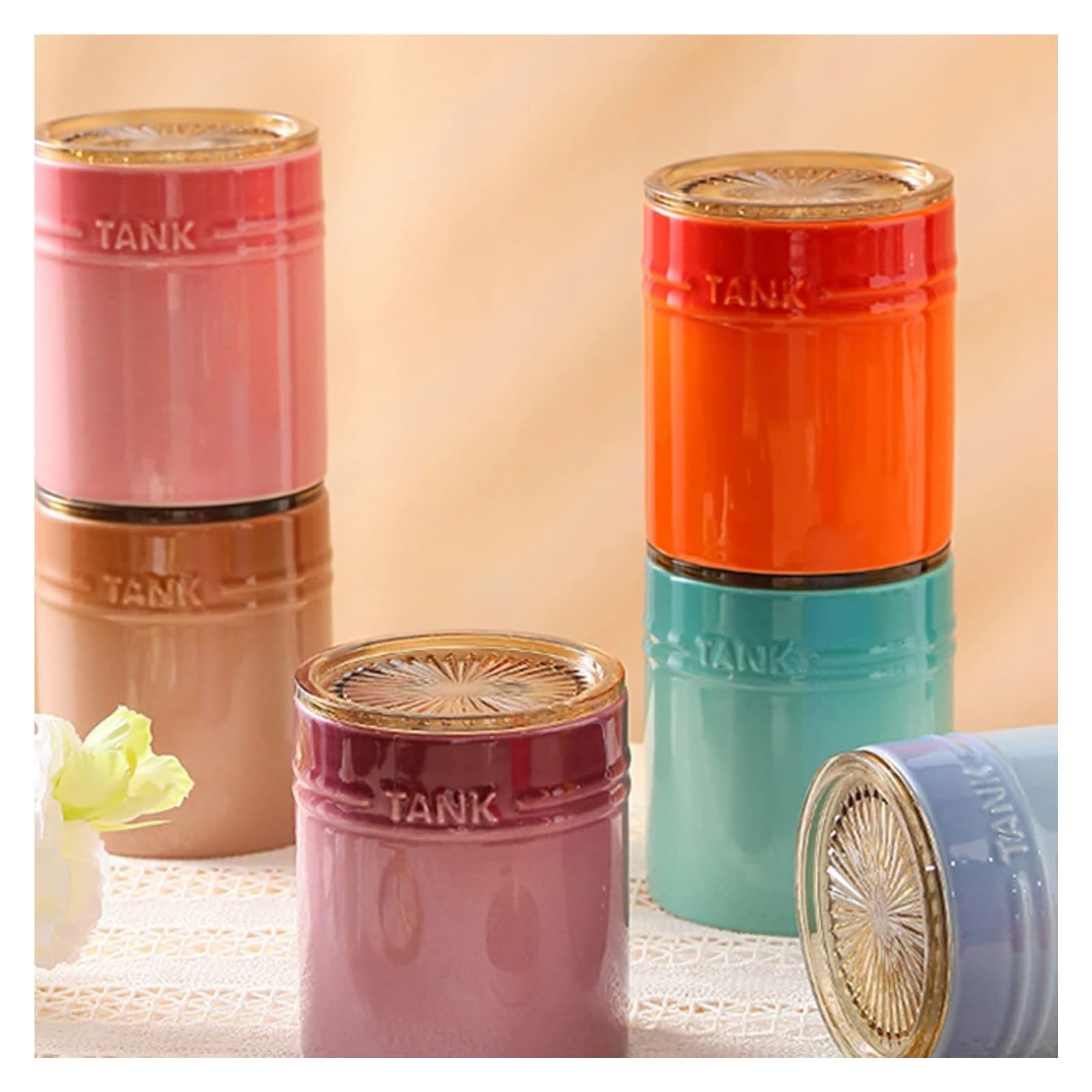 Sucrier, sucrier, sucrier en céramique dégradé français avec couvercle, sucrier solide avec cuillère, pot à épices en porcelaine, rangement de décoration de cuisine(Blue)
