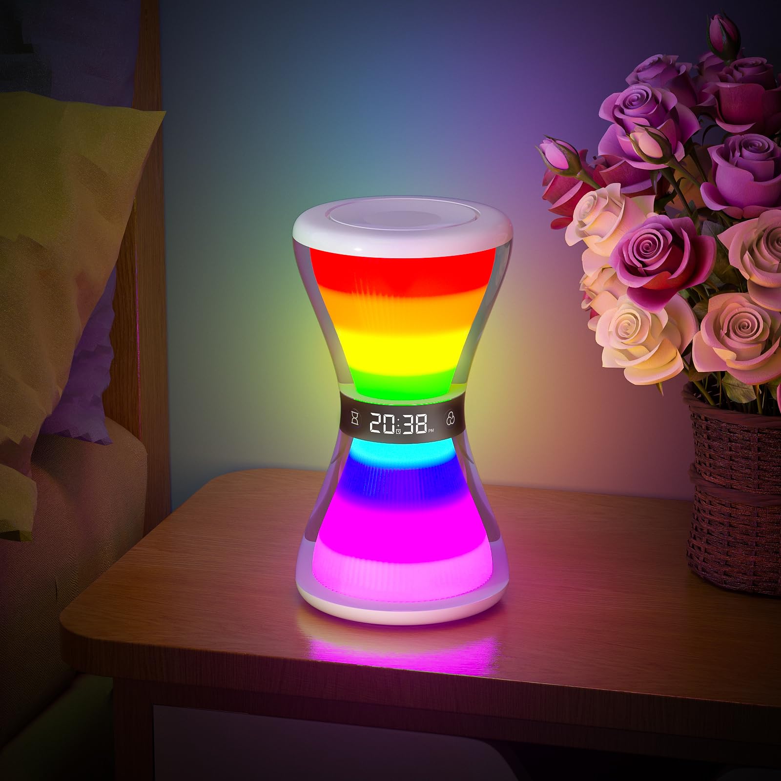 AFEXOA RGB Night Light Alarm Clock for Kids Teenagers Adults Digital Alarm Clock with Hourglass Shape 7 Ambient