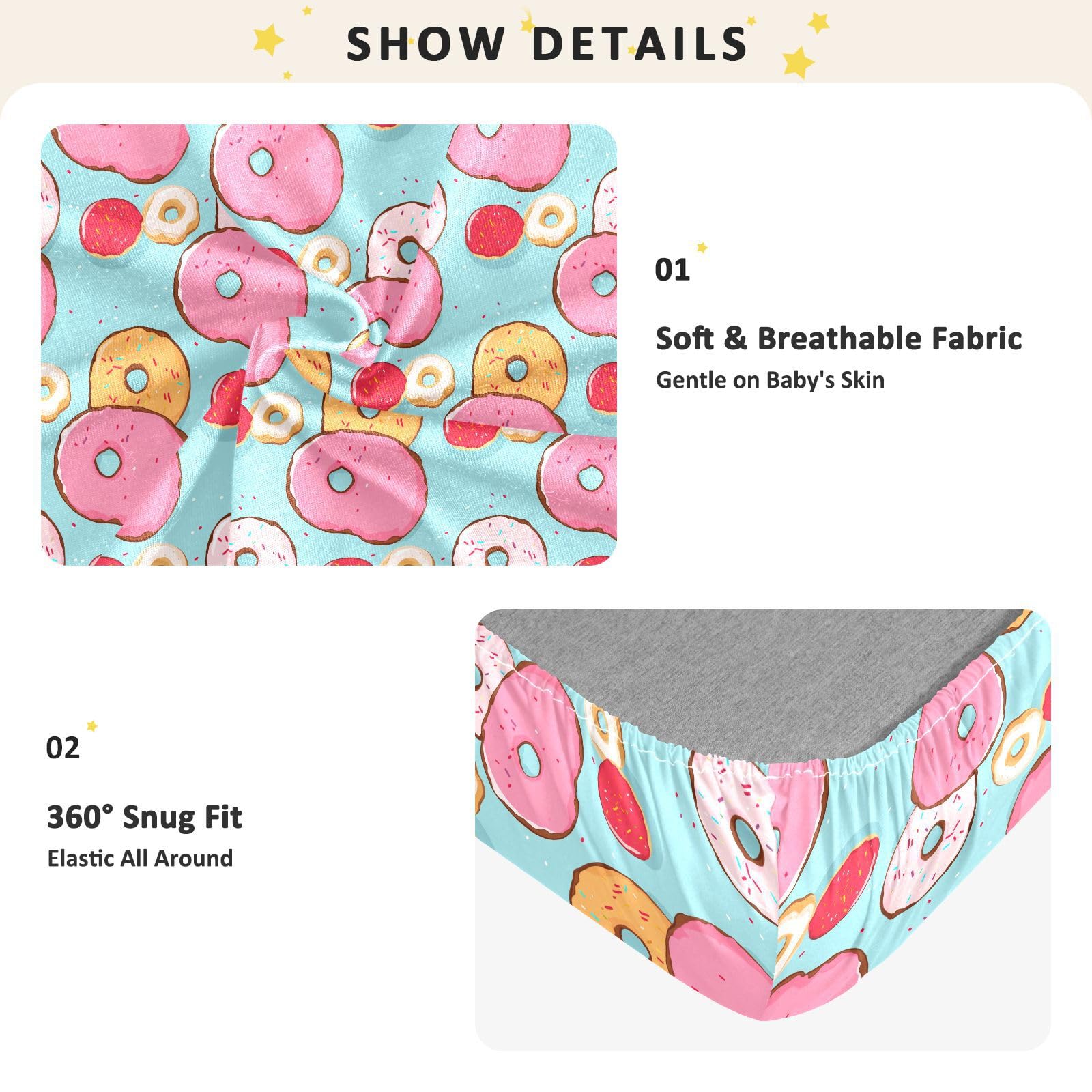 Drap-housse pour berceau de bébé en forme de donut bleu pour garçons et filles, drap-housse standard doux 71,1 x 132,1 cm