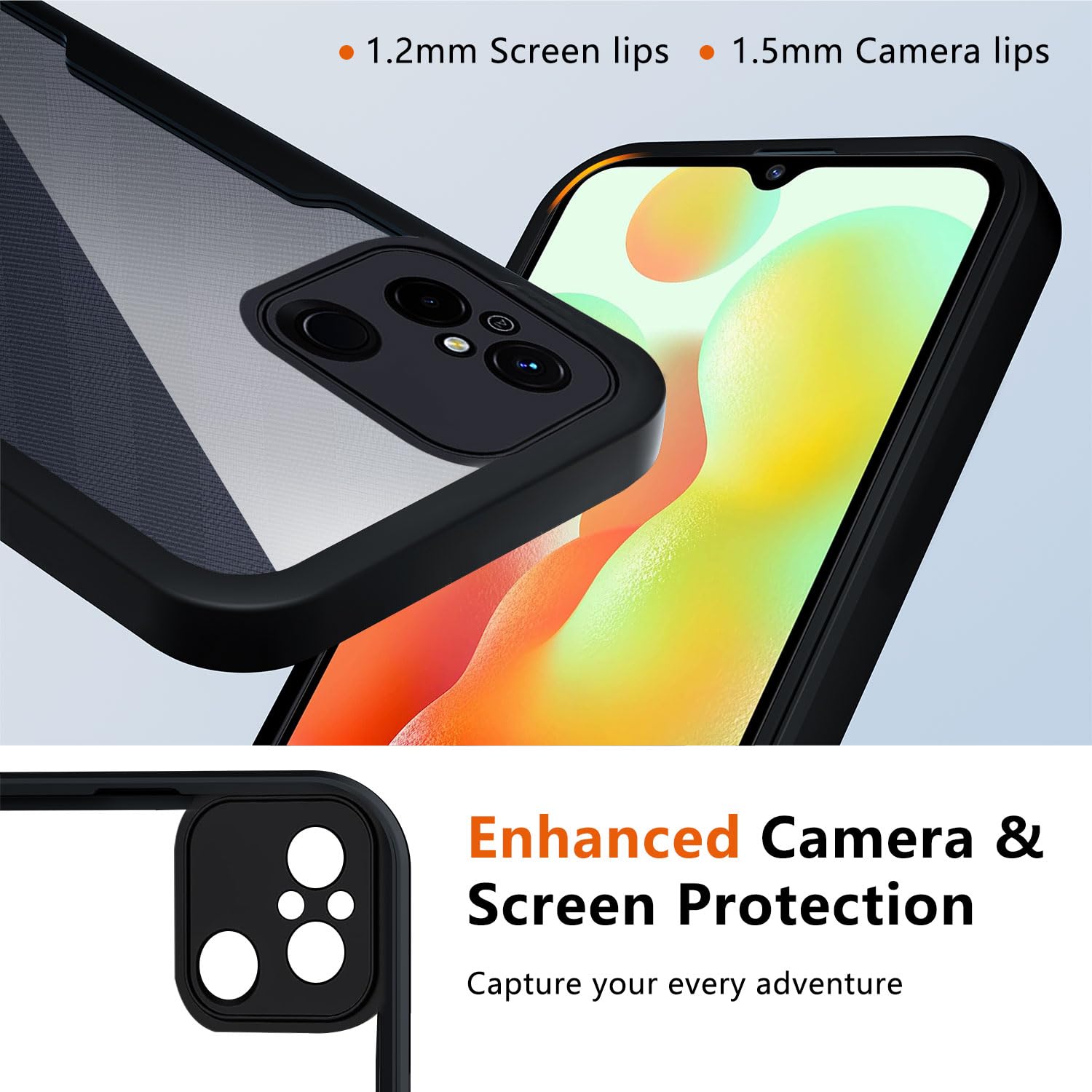 WBWONE Cover Per Xiaomi Redmi 12C / Redmi 11A - Custodia Antiurdo In TPU E PC Con Anello Girevole 360° E Supporto Magnetico, Nero