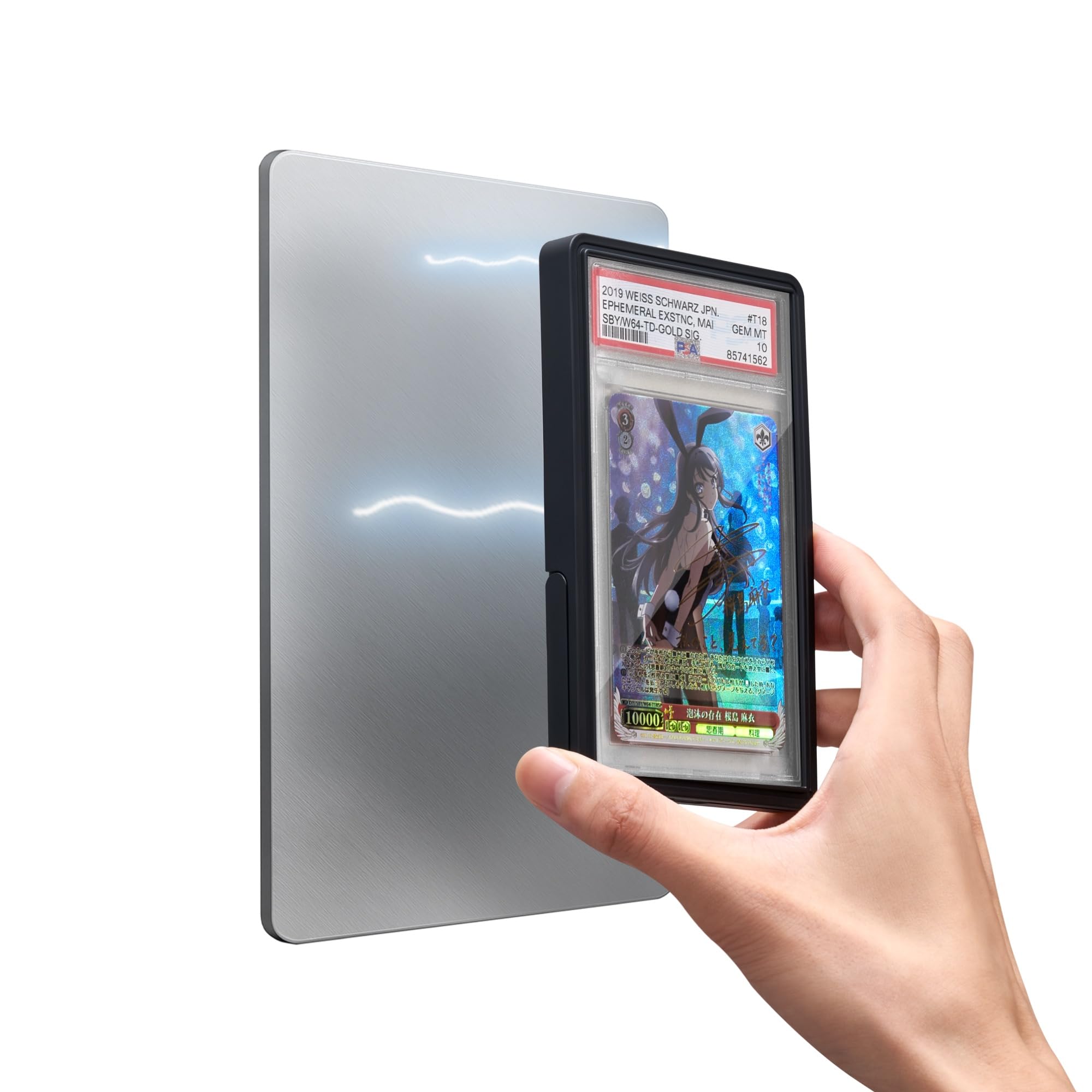 Mage Tech Collector Graded Card Guard Case for PSA Standard Slab Protector – Snap to Steel/Iron, Built-in Stand, Magnetic Display, Stackable, TPU+PC –