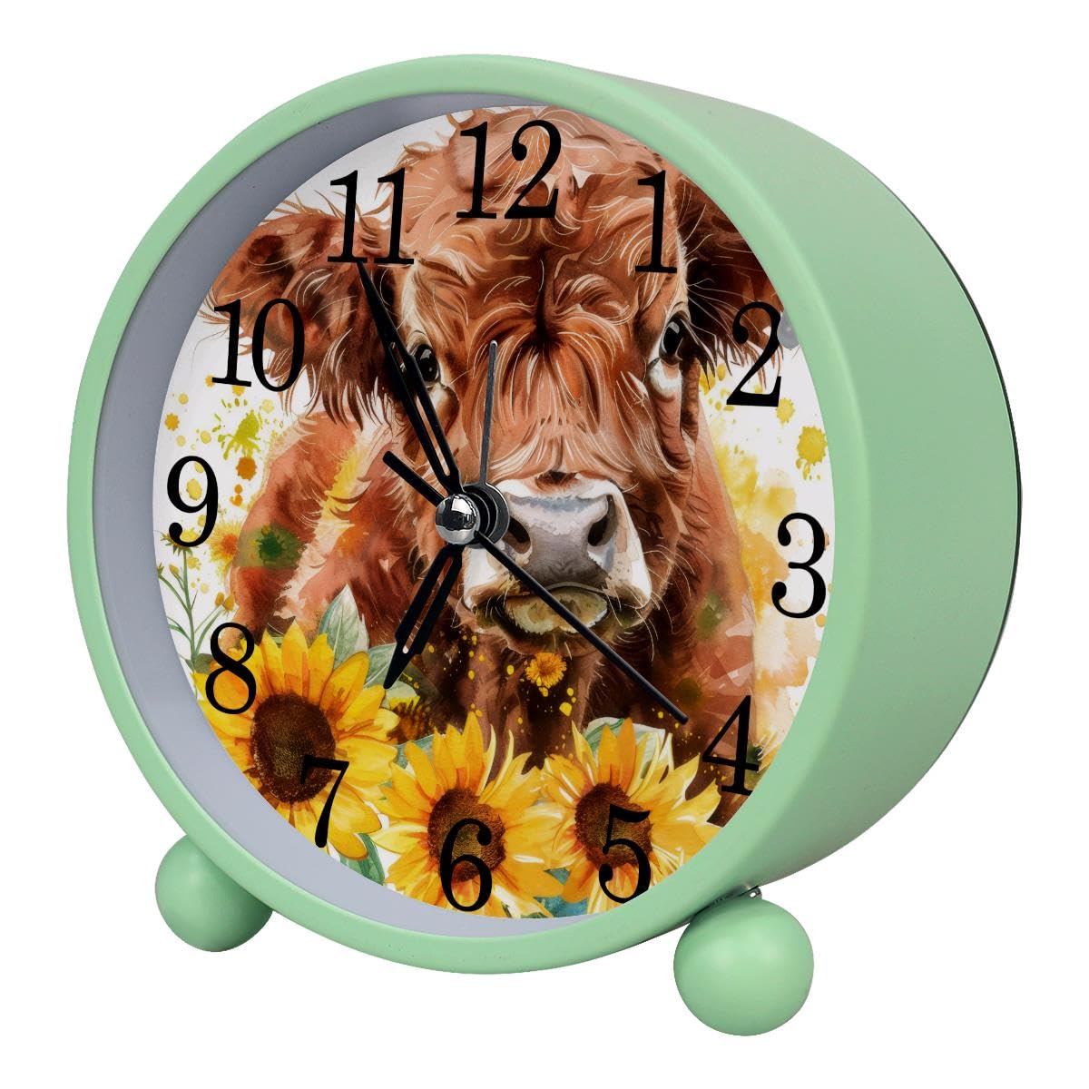 Luoweisi Alarm Clock Cow Sunflowers, Silent Non-Ticking with Night Light