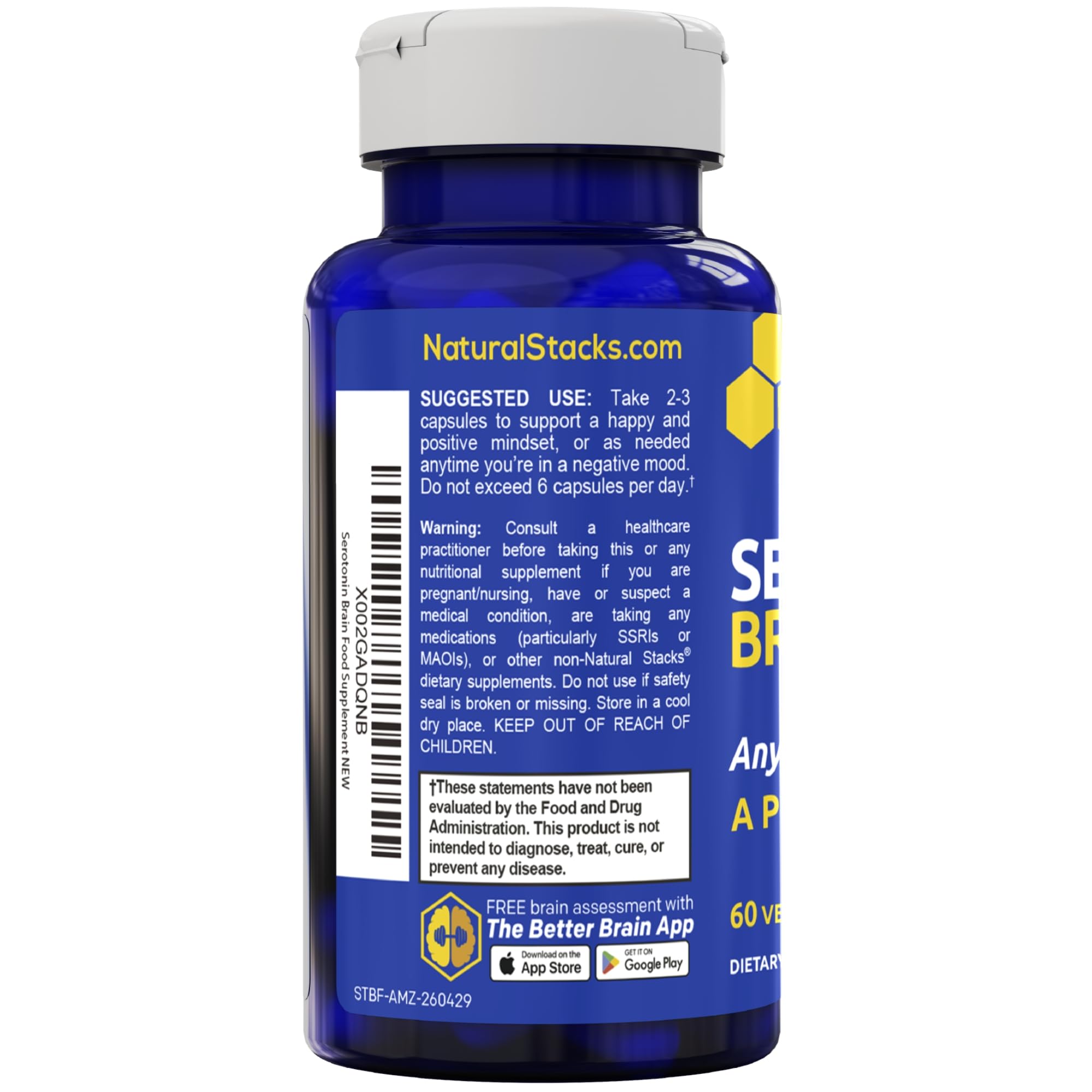 Serotonin Brain Food, Mood Support w/ Tryptophan & Rhodiola Rosea, 60 Count — Amazon image 7