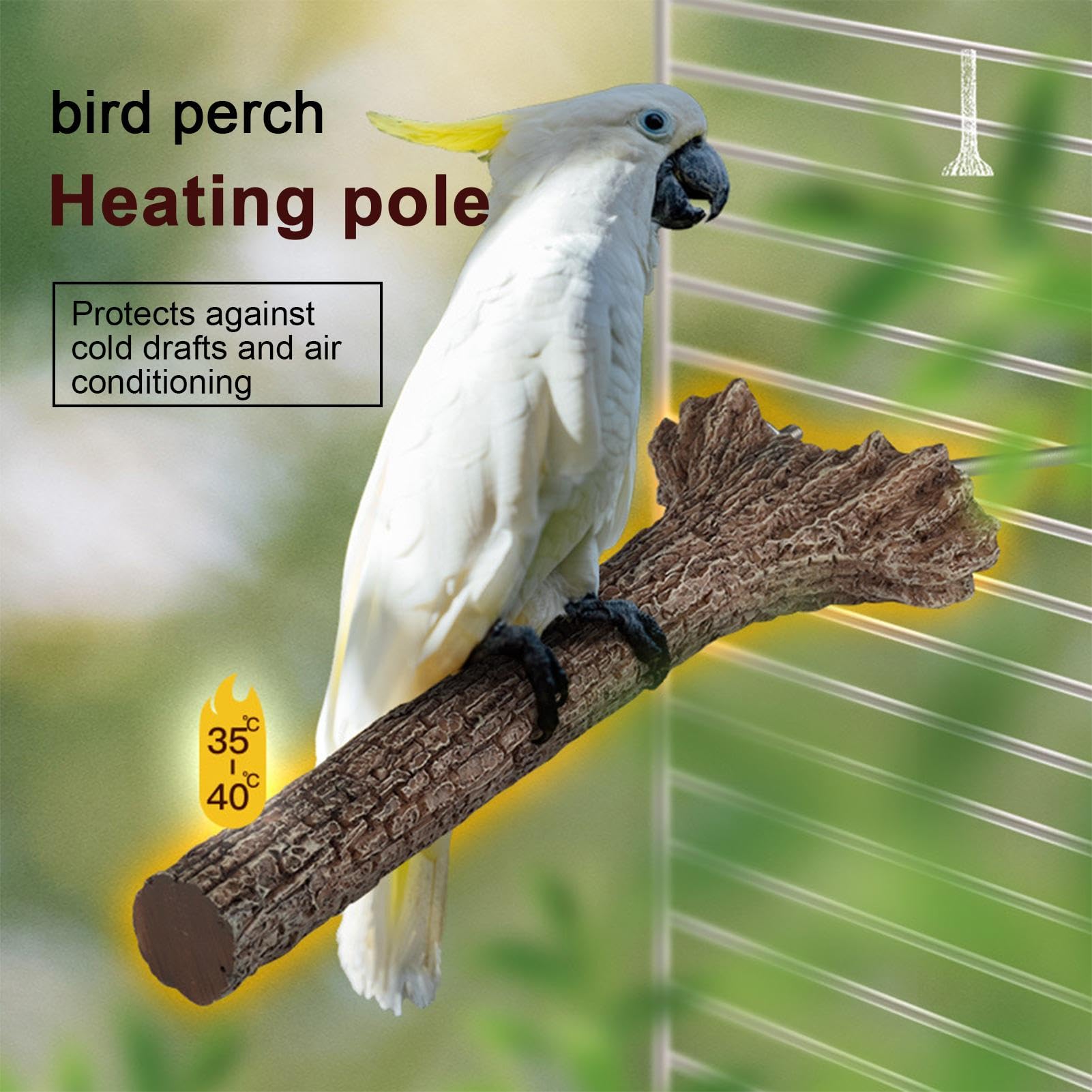 Heizbare Sitzstange für , beheizte Sitzstange für Vogelkäfig | Thermostatische Sitzstange für Wellensittiche – Bird Thermo Barsch Vogelwärmer