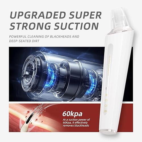 Miniatura 2 de Aspiradora de poros para eliminar puntos negros, extractor de limpiador facial, 4 cabezales de succión y 3 modos ajustables, interfaz de carga USB,