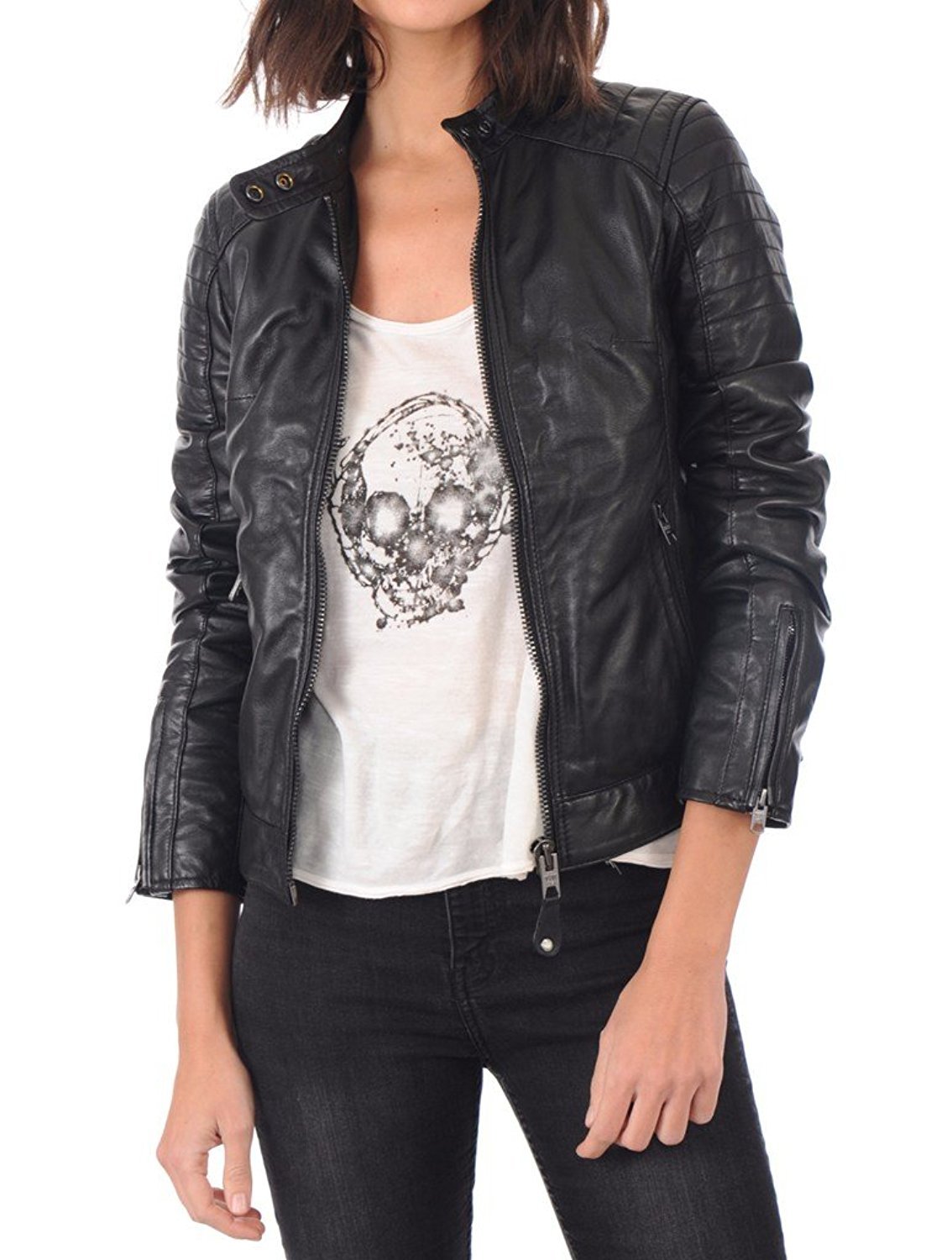 BENJER Skins Women's Lambskin Leather Bomber Motorcycle Jacket