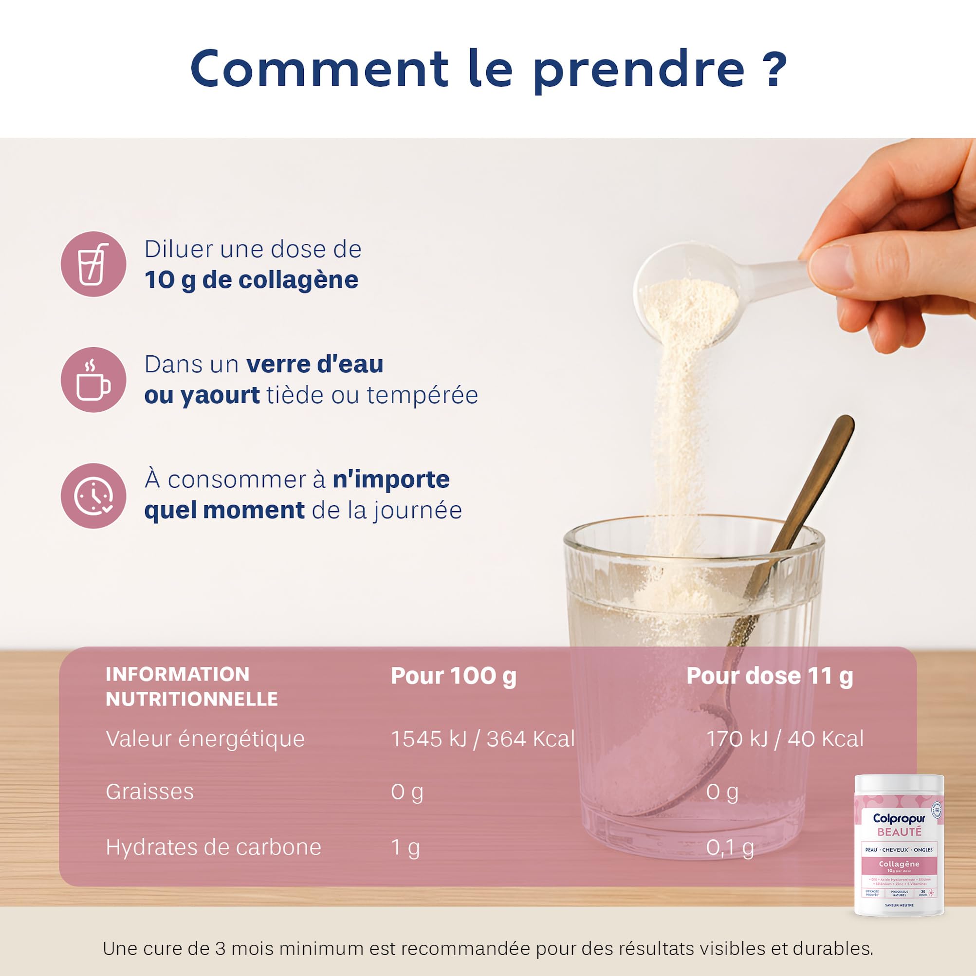 COLLAGENE Poudre - Peau Cheveux Ongles - Acide Hyaluronique + Vitamine C | Saveur Pêche,10 g/jour, peptides hydrolysés, coenzyme Q10, zinc, sélénium, 30 doses, sans sucre ni OGM, Colpropur Beauté