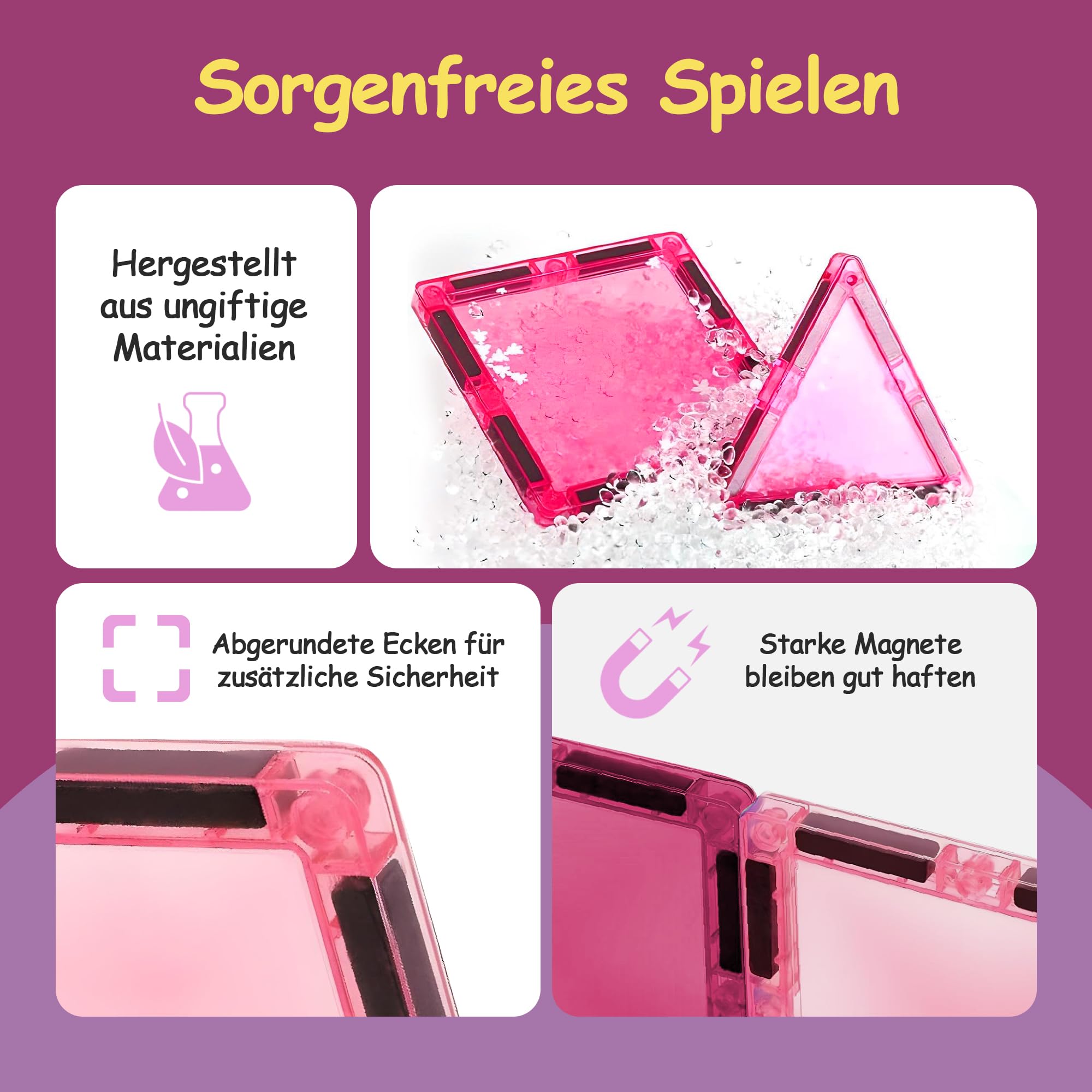 Olvy Magnetische Bausteine Montessori Spielzeug - 80 Magnetic Tiles Kinder - Magnetisches Konstruktionsspielzeug Ab 3 Jahre - Smart Playground Magnetbausteine, Magnetset Kinder (Prinzessin)