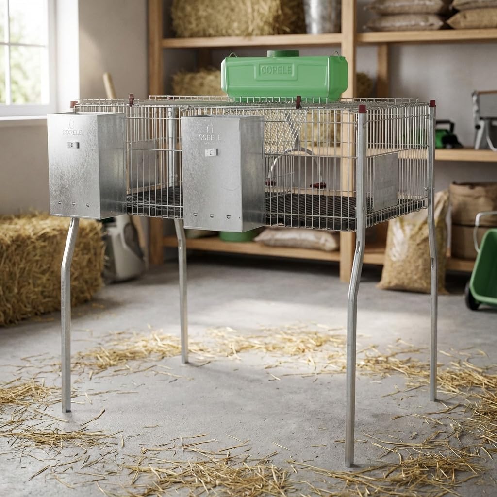 Suinga Gabbia per conigli zincata con tramogge e bevitori 2 appartamenti, pavimento in plastica, 105 x 62 x 99 cm, grigio